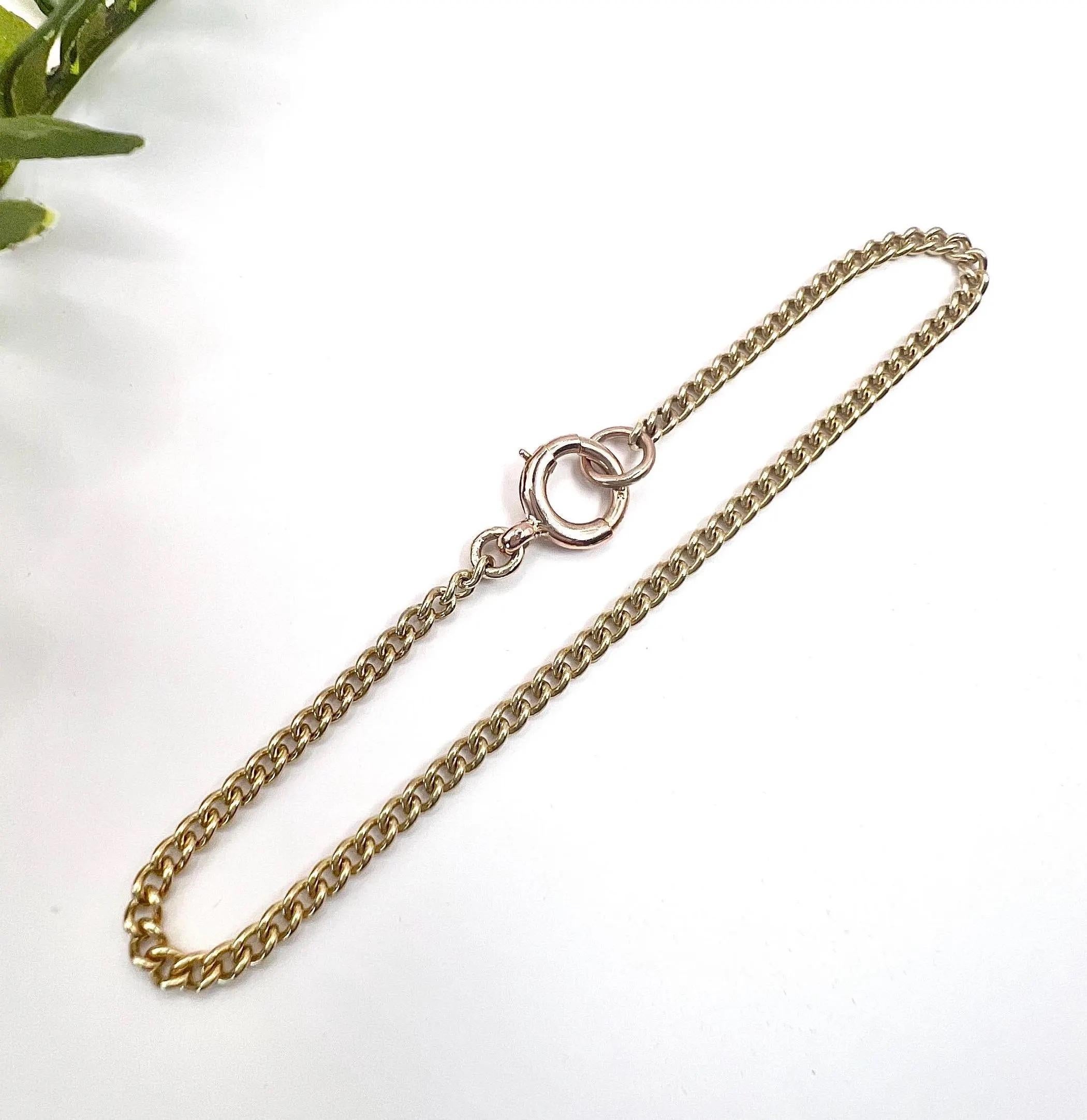 Women's or Men's Antique 9ct Yellow Gold, 1920s Fine Curb Link Bracelet with Bolt Ring Clasp