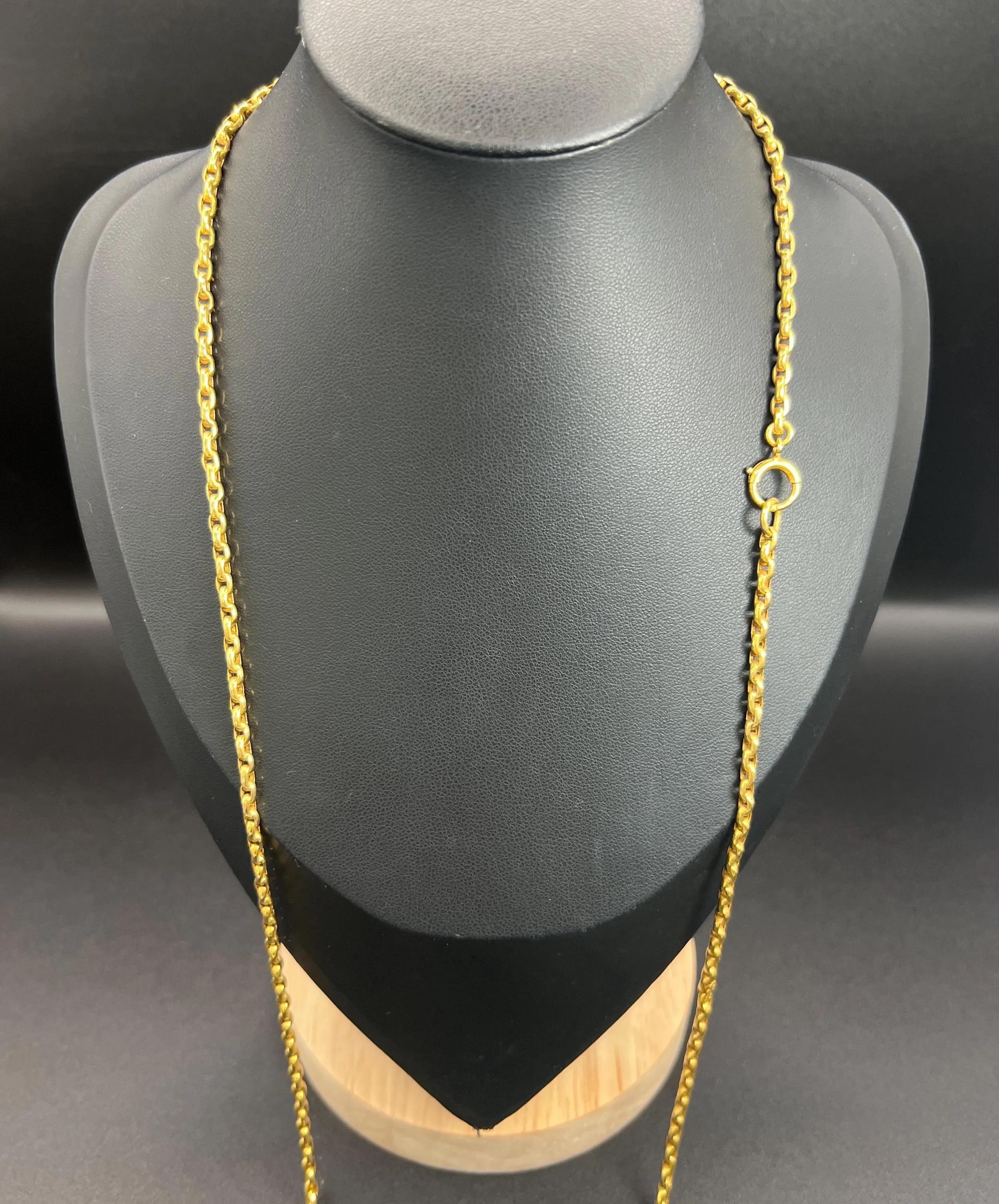 Chaîne à maillons Belcher ovale facettée édouardienne ancienne en or jaune 9 carats, 28 pouces en vente 1