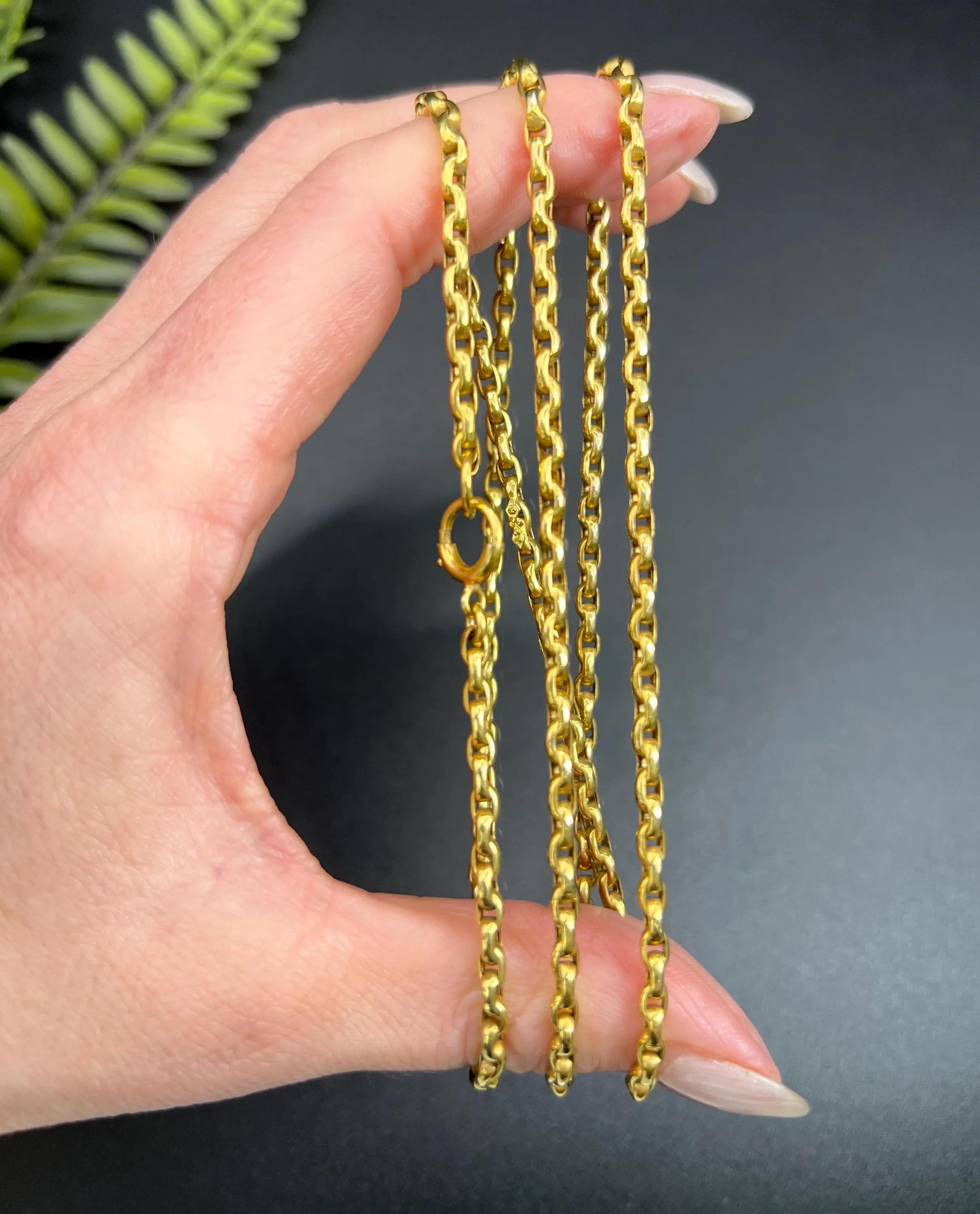 Chaîne à maillons Belcher ovale facettée édouardienne ancienne en or jaune 9 carats, 28 pouces en vente 2