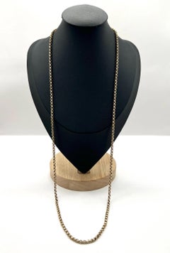 Antique 9ct Yellow Gold 29 Inch Belcher Chain - Edwardian Faceted Link Necklace