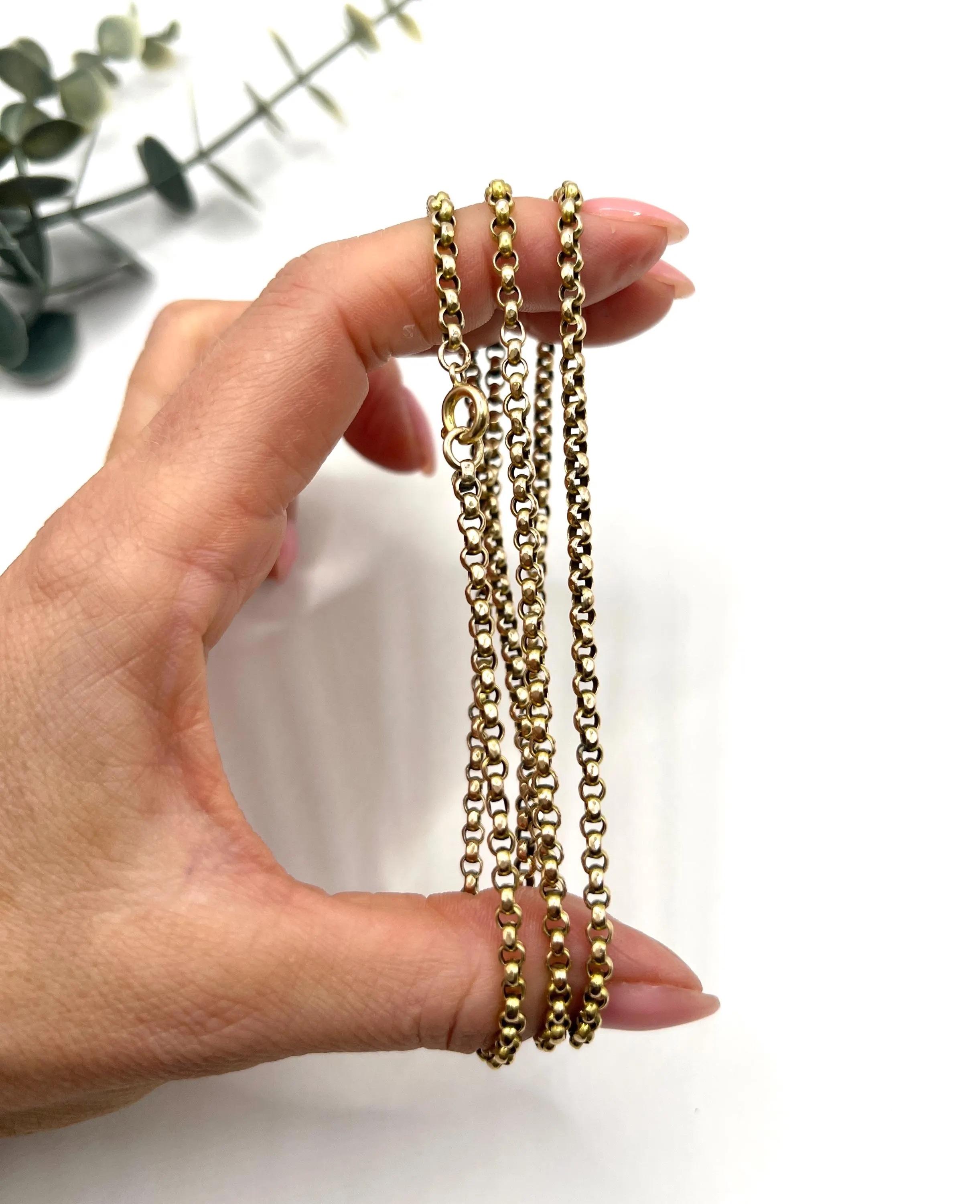 Édouardien Chaîne Belcher ancienne en or jaune 9ct de 29 pouces - Collier Edwardien à maillons à facettes en vente