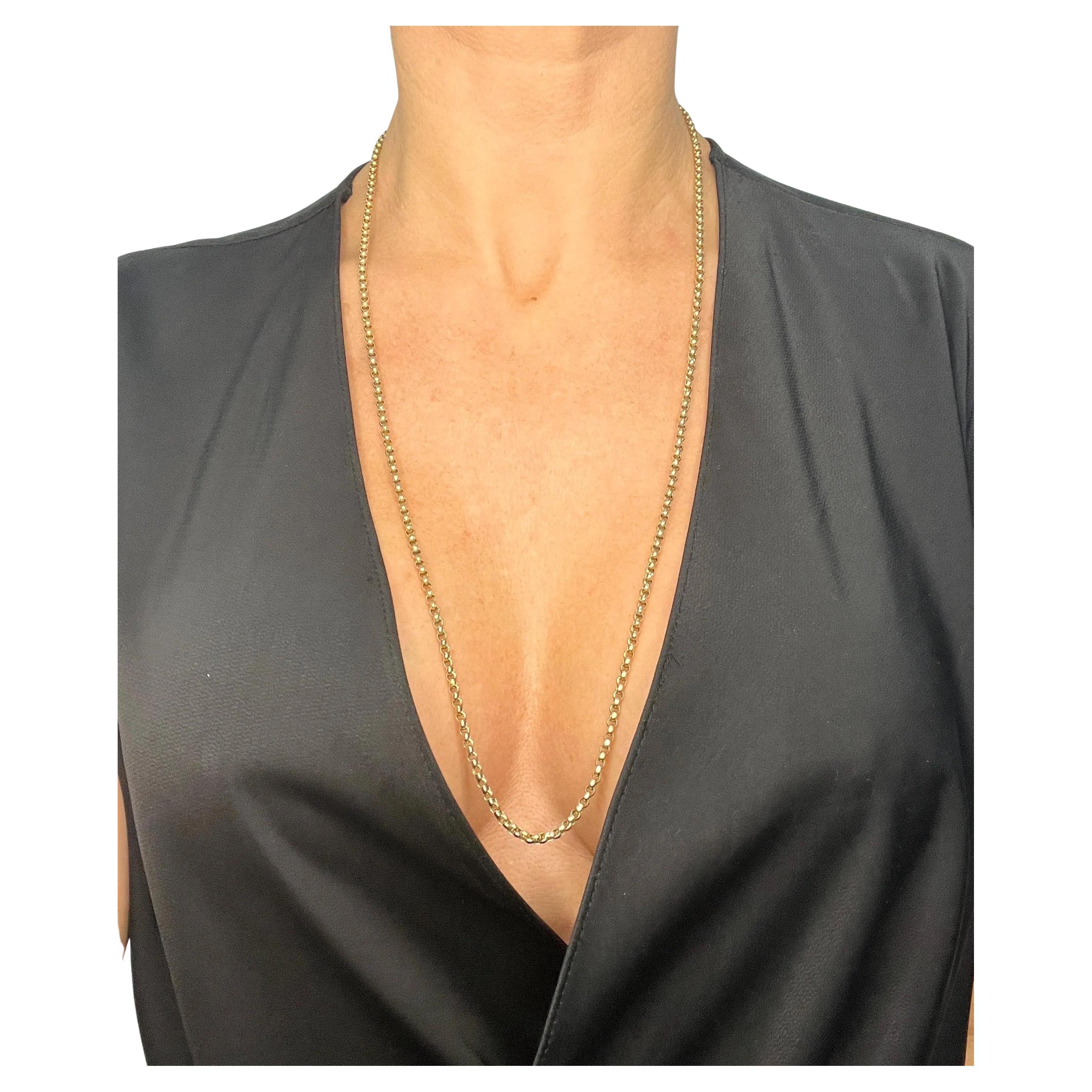 Antique 9ct Yellow Gold 29 Inch Belcher Chain - Edwardian Faceted Link Necklace