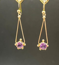 Antique 9ct Yellow Gold, Amethyst Drop Earrings, Circa 1920