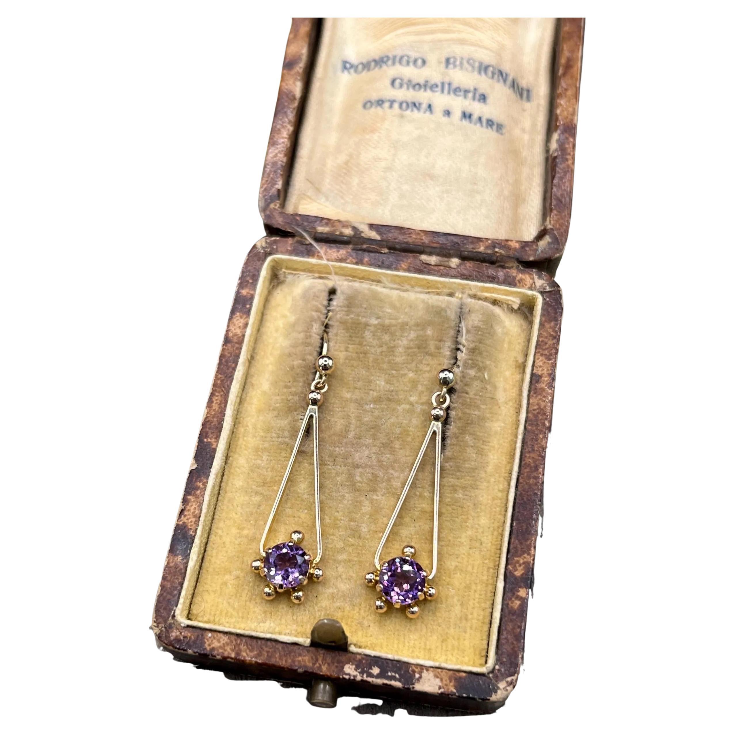 Antichi orecchini a goccia in oro giallo 9ct e ametista, CIRCA 1920