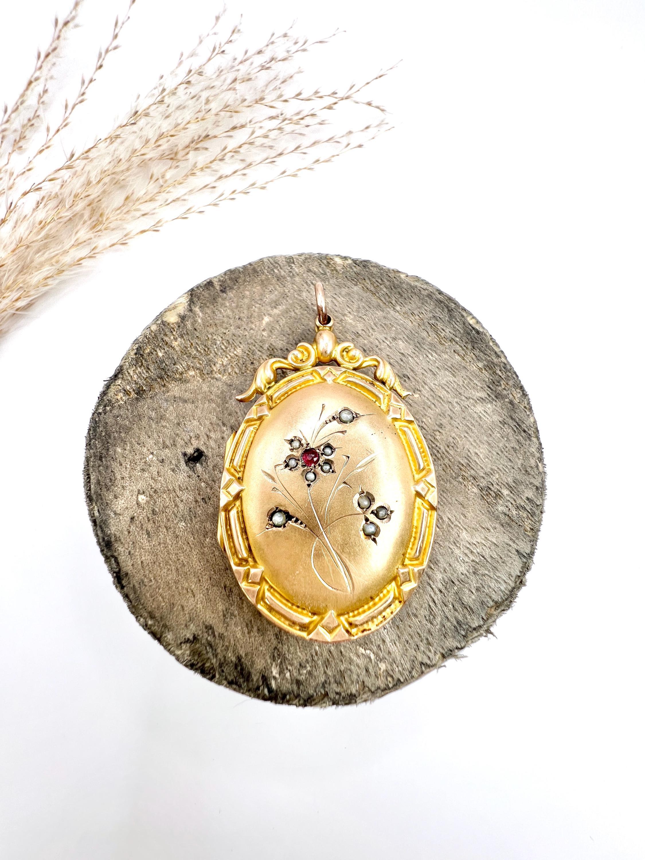 Médaillon ancien en or jaune 9 ct, serti de perles de rocailles florales, de style édouardien en vente 3