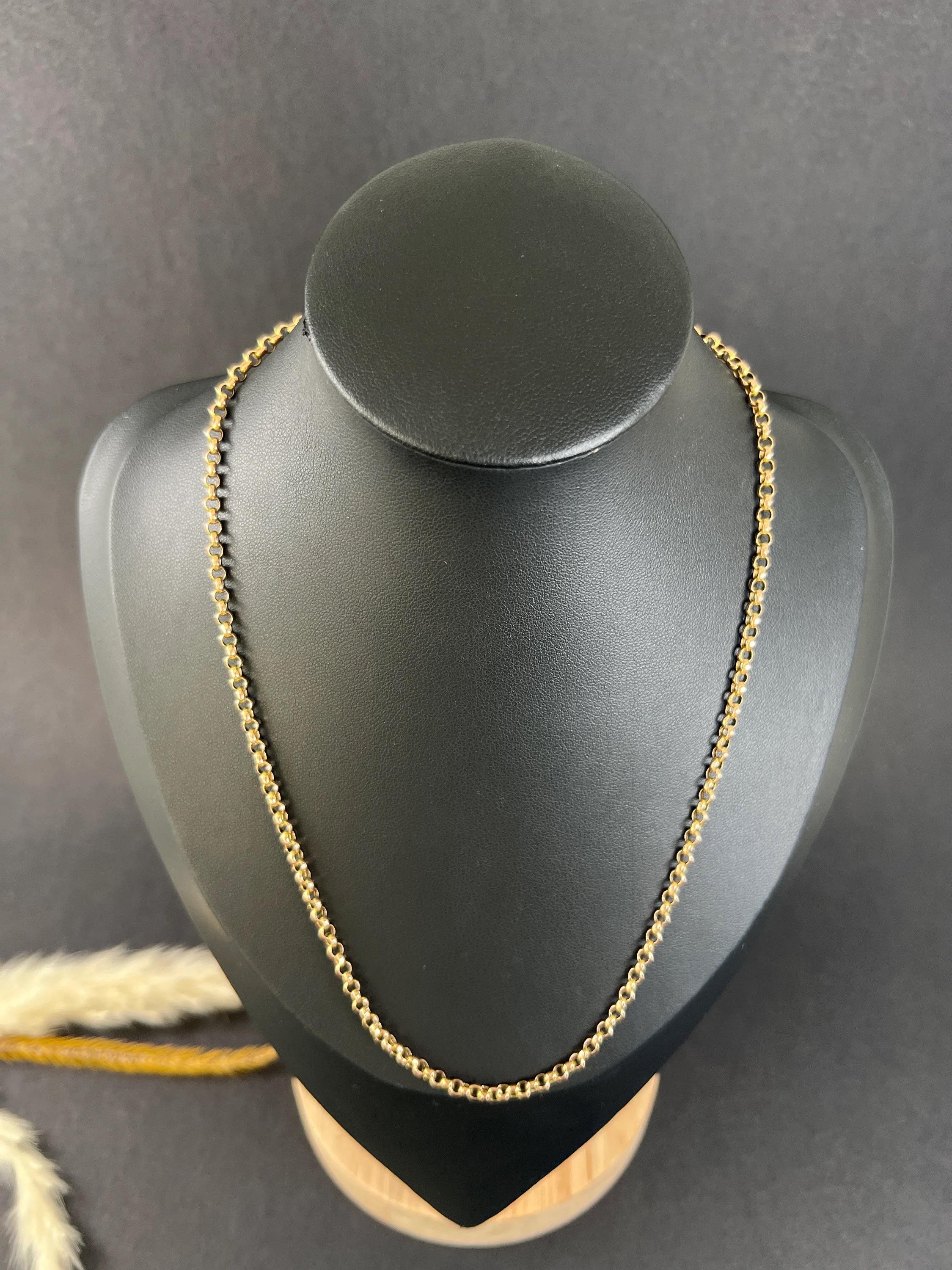 Edoardiano Antique 9ct Yellow Gold Belcher Chain - Edwardian Faceted Link Necklace in vendita
