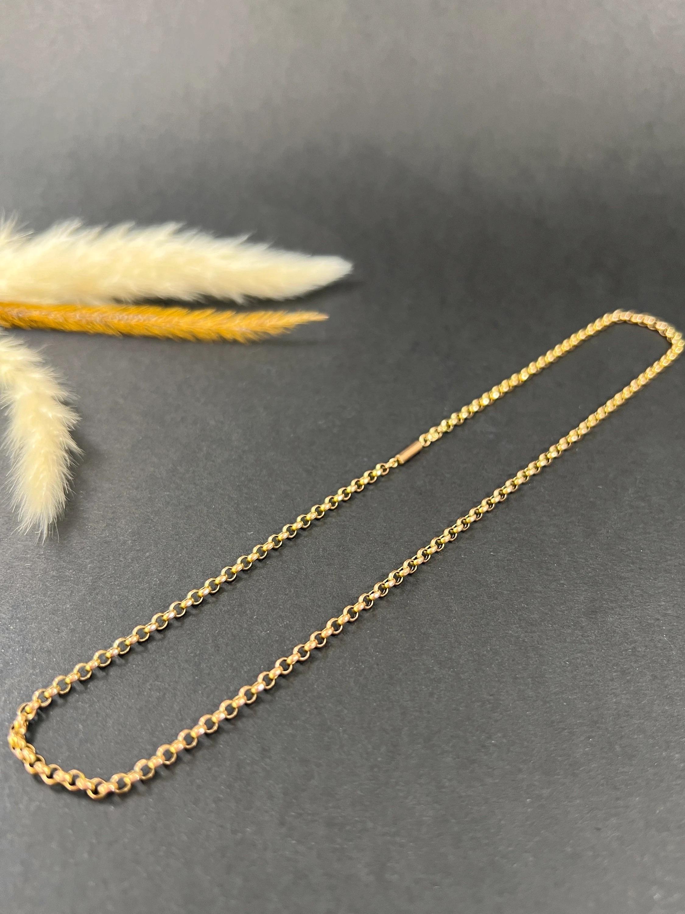 Antique 9ct Yellow Gold Belcher Chain - Edwardian Faceted Link Necklace in vendita 2