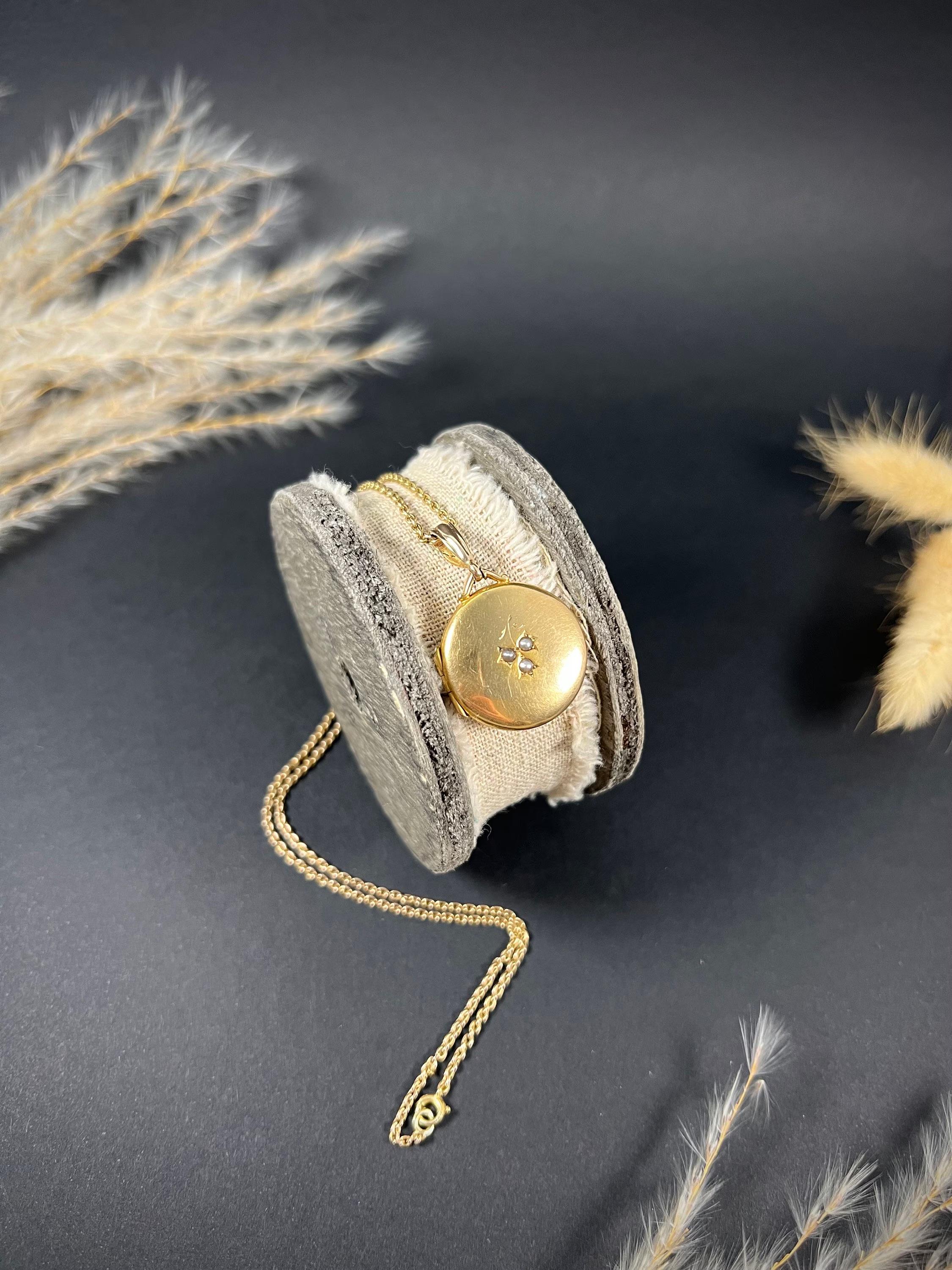 Antico medaglione rotondo in oro giallo 9ct con timbro di Birmingham, fiore di perle edoardiano in vendita 2