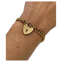 Antique 9ct Yellow Gold Bracelet Circa 1920 with Heart Padlock Circa 1968