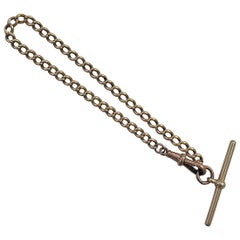 Long bracelet ancien en or jaune 9 carats avec chaîne