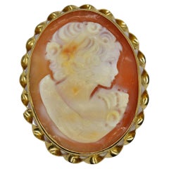 Antique 9ct Yellow Gold Cameo Shell Victorian Present Statement Brooch Pendant