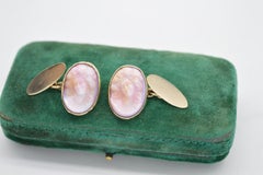 Antique 9ct Yellow Gold Cufflinks Victorian Pink Shell Cameo Aphrodite