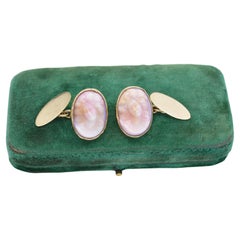 Antique 9ct Yellow Gold Cufflinks Victorian Pink Shell Cameo Aphrodite  