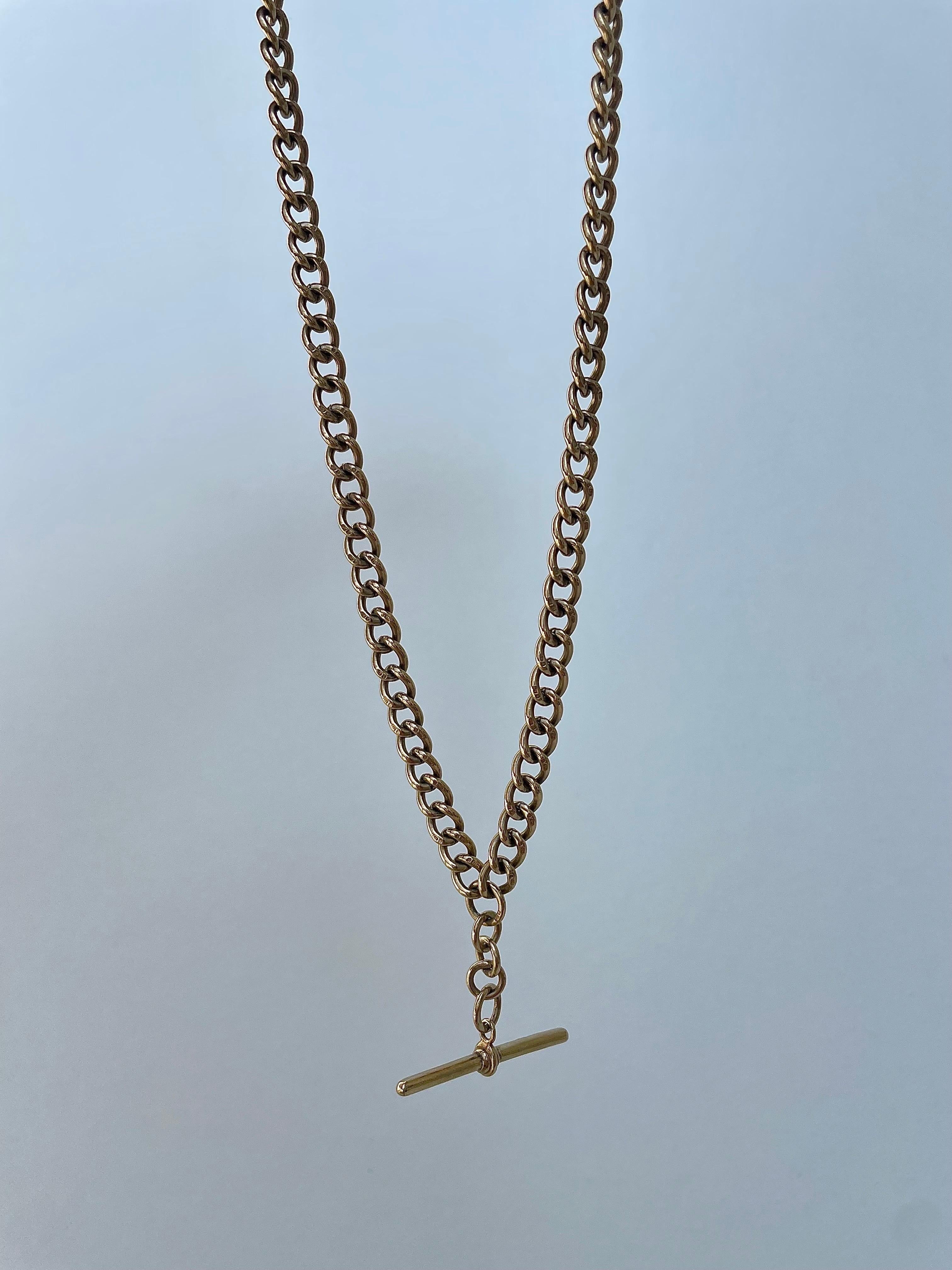 Edwardian Antique 9ct Yellow Gold Double Albert Chain Necklace For Sale