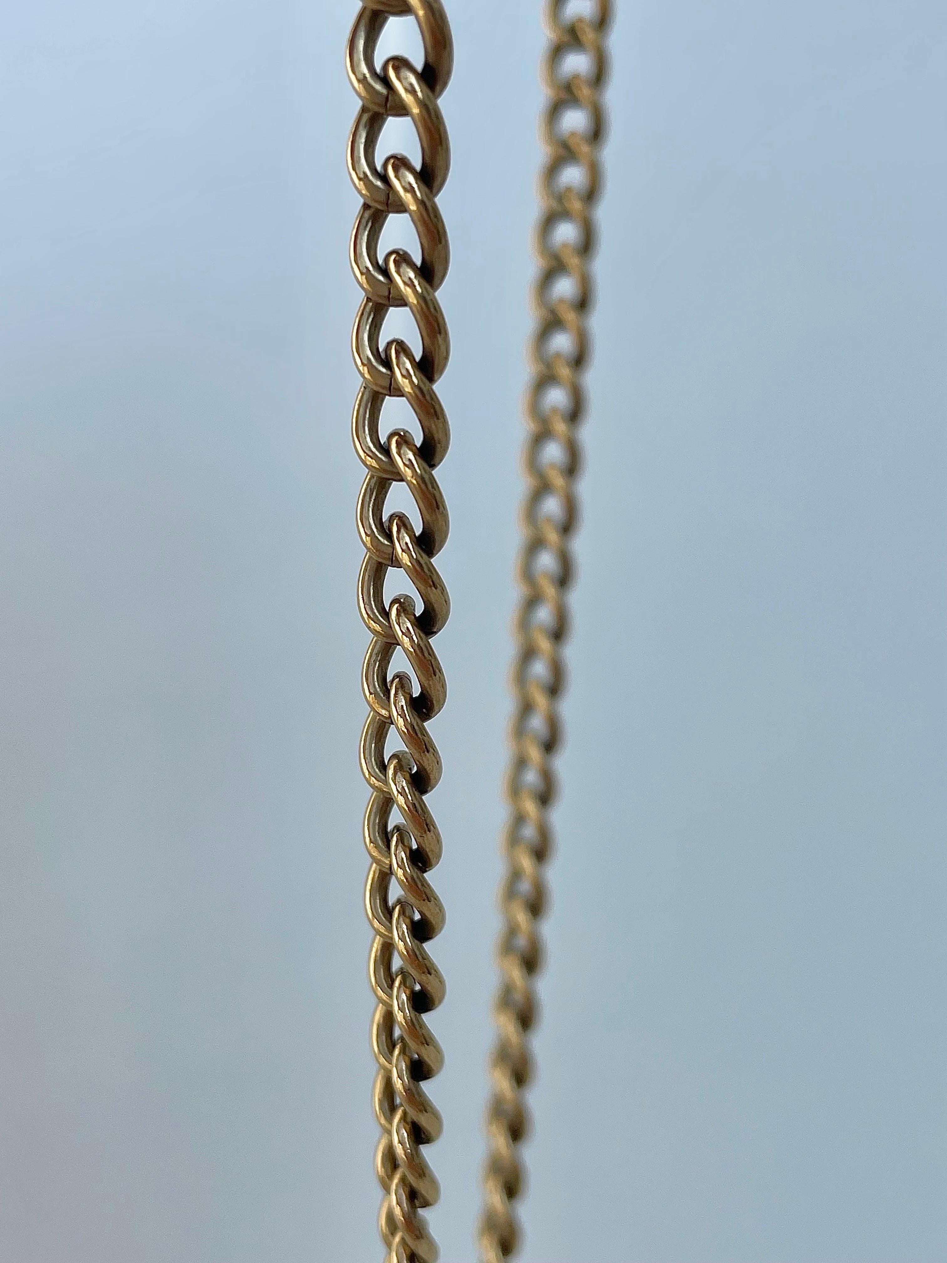 Antique 9ct Yellow Gold Double Albert Chain Necklace In Good Condition For Sale In Chipping Campden, GB