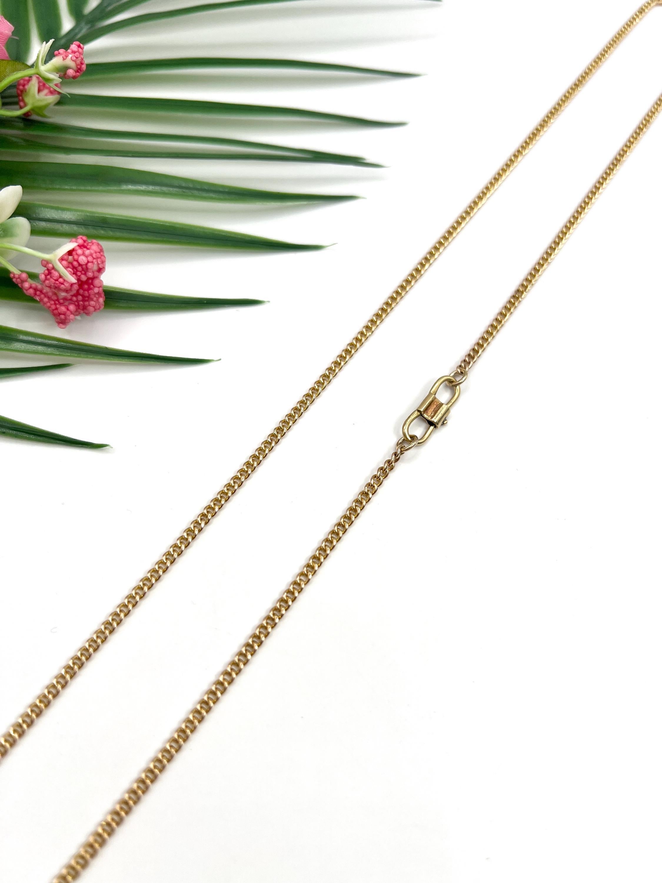 Antique 9ct Yellow Gold, Edwardian 23 Inch Fine Curb Link Chain with Fancy Clasp In Good Condition For Sale In Brighton, GB