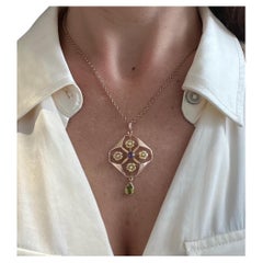 Antique 9ct Yellow Gold, Edwardian Amethyst, Pearl & Peridot Suffragette Pendent