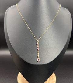 Antique 9ct Yellow Gold, Edwardian Amethyst & Seed Pearl Long Pendant Necklace