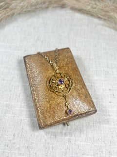 Antique 9ct Yellow Gold Edwardian Amethyst & Seed Pearl Pendant