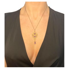 Antique 9ct Yellow Gold, Edwardian Amethyst & Seed Pearl Pendant