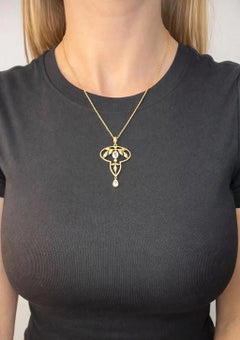 Antique 9ct Yellow Gold, Edwardian Aquamarine & Seed Pearl Pendant