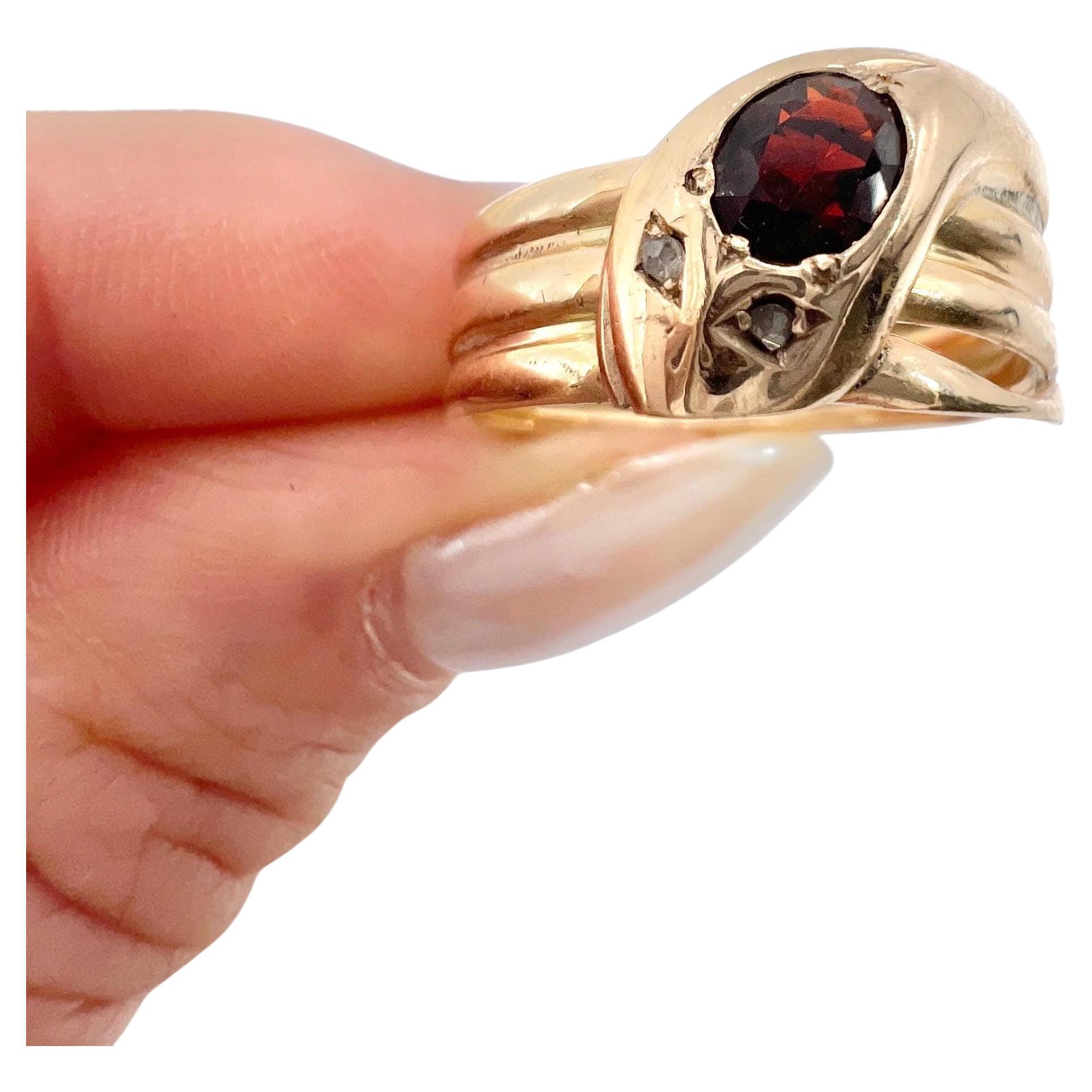 Antiker 9 Karat Gelbgold, edwardianischer Granat-Schlangenring, gestempelter Chester 1906