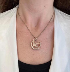 Antique 9ct Yellow Gold, Edwardian Pearl Crescent Moon Pendant with Swallow