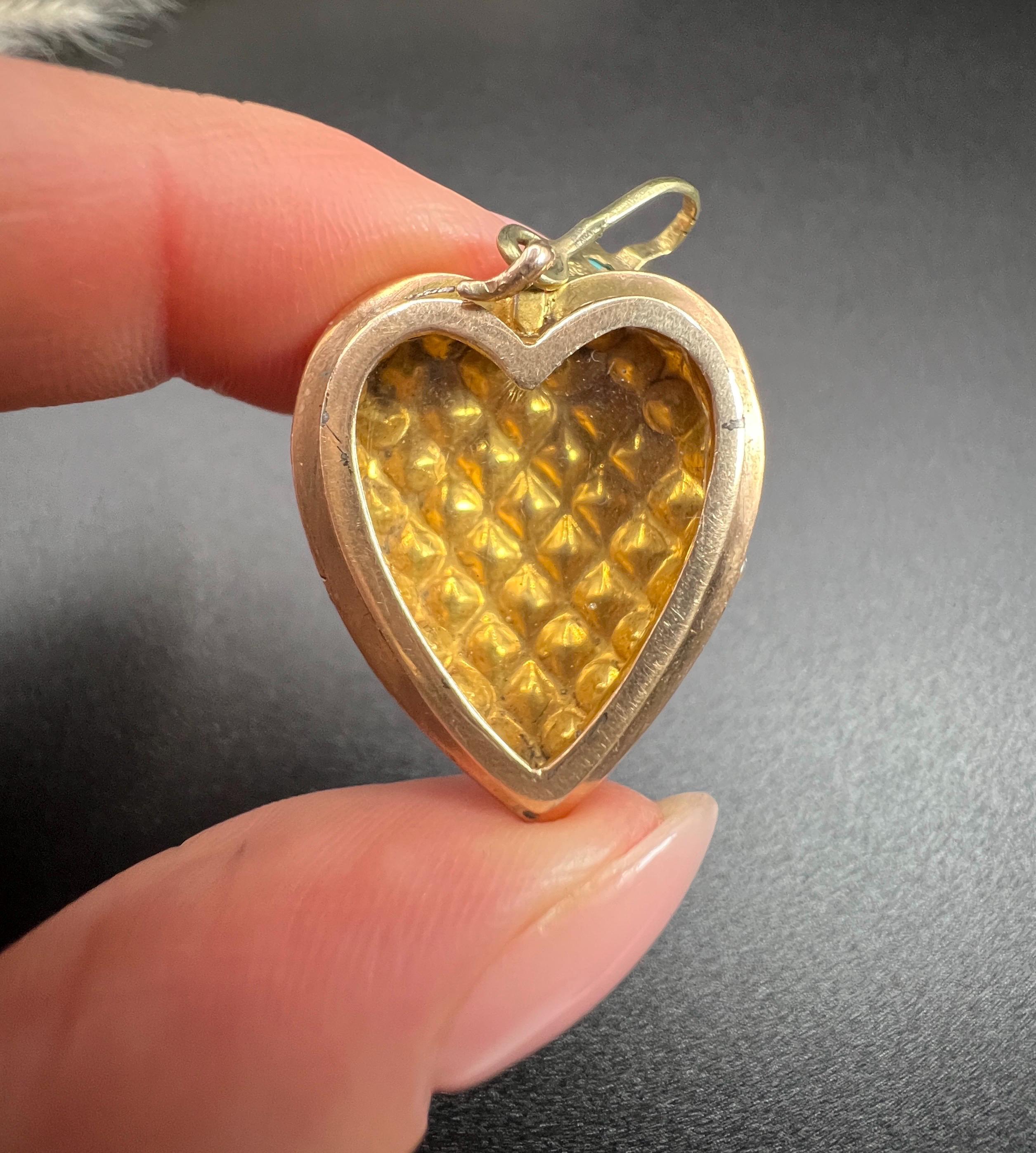 Round Cut Antique 9ct Yellow Gold, Edwardian Turquoise & Seed Pearl Heart Locket Pendant