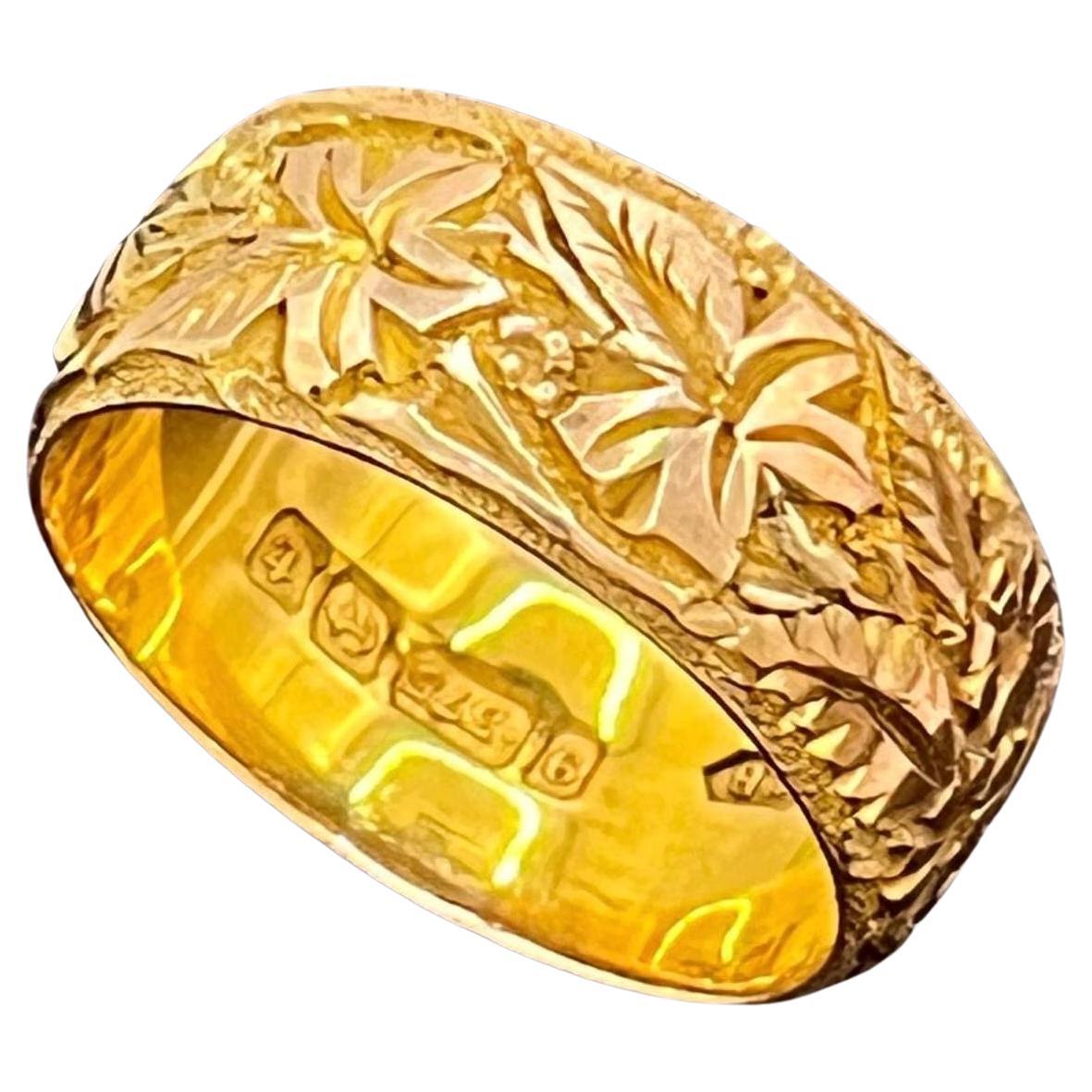 Anello antico in oro giallo 9ct, inciso a mano, con marchio Birmingham 1918 in vendita