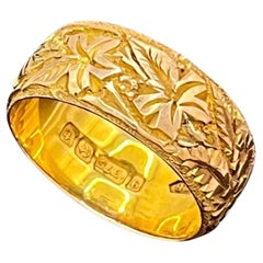 Antique 9ct Yellow Gold, Hand Engraved Ring, Hallmarked Birmingham 1918 Antique 9ct Yellow Gold, Hand Engraved Ring, Hallmarked Birmingham 1918