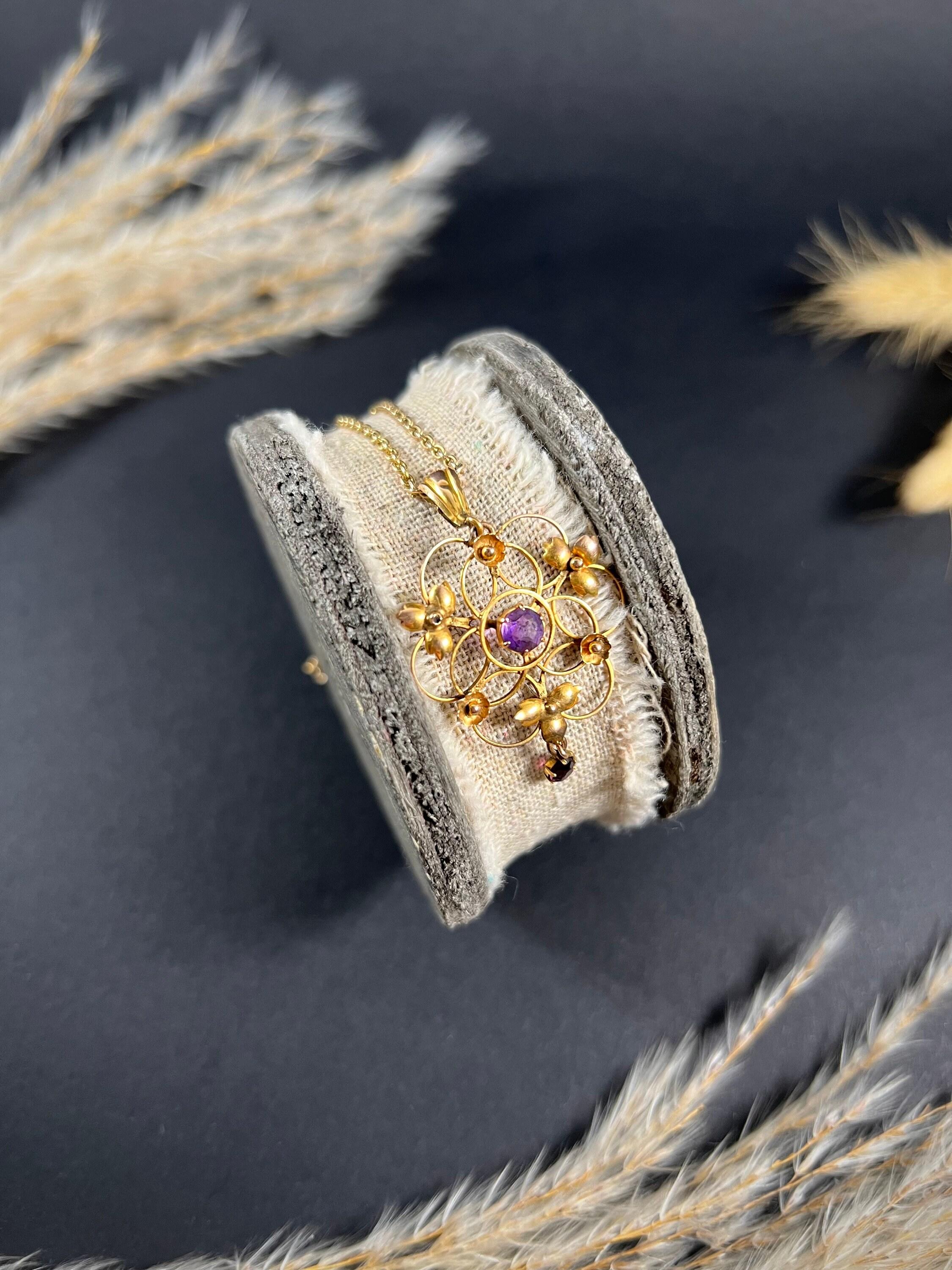 Antiker Anhänger aus 9 Karat Gelbgold, gestempelt, edwardianischer Amethyst und Almandine-Granat 3