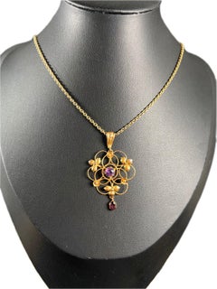 Antique 9ct Yellow Gold Stamped, Edwardian Amethyst & Almandine Garnet Pendant