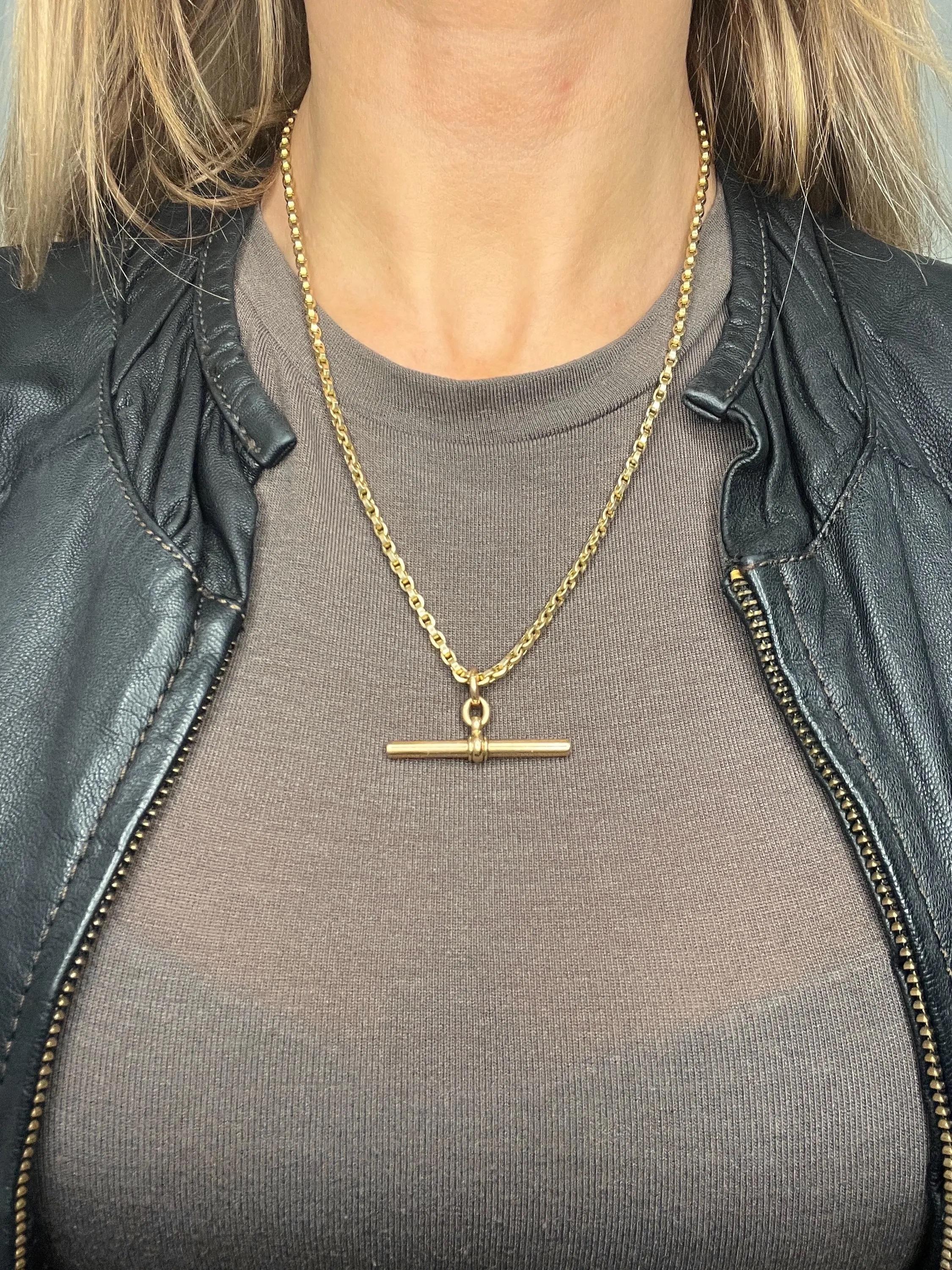Antique 9ct Yellow Gold, Victorian 20 1/2 Inch Rolo Link Albert Chain In Good Condition In Brighton, GB