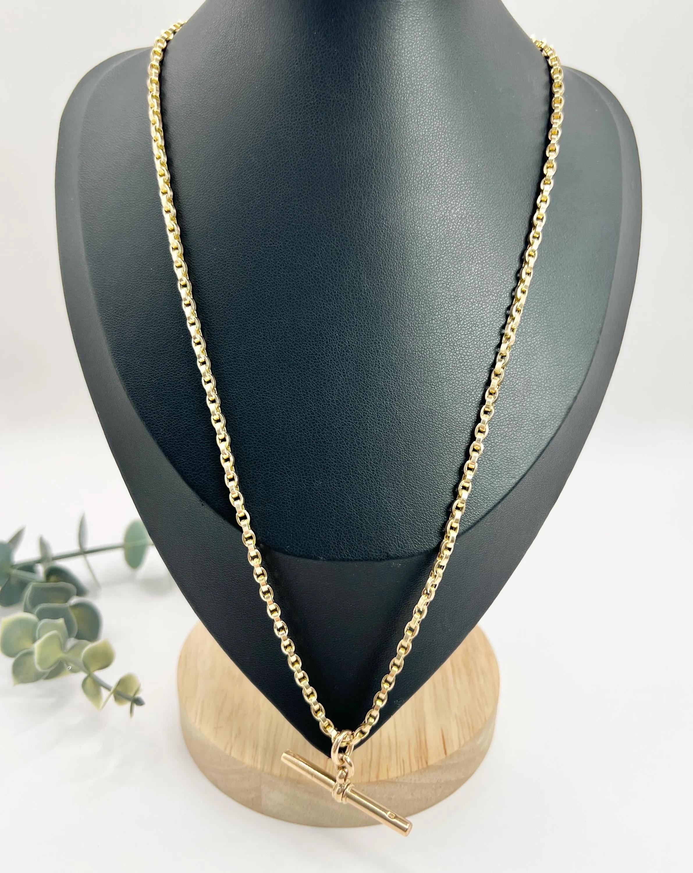 Women's or Men's Antique 9ct Yellow Gold, Victorian 20 1/2 Inch Rolo Link Albert Chain