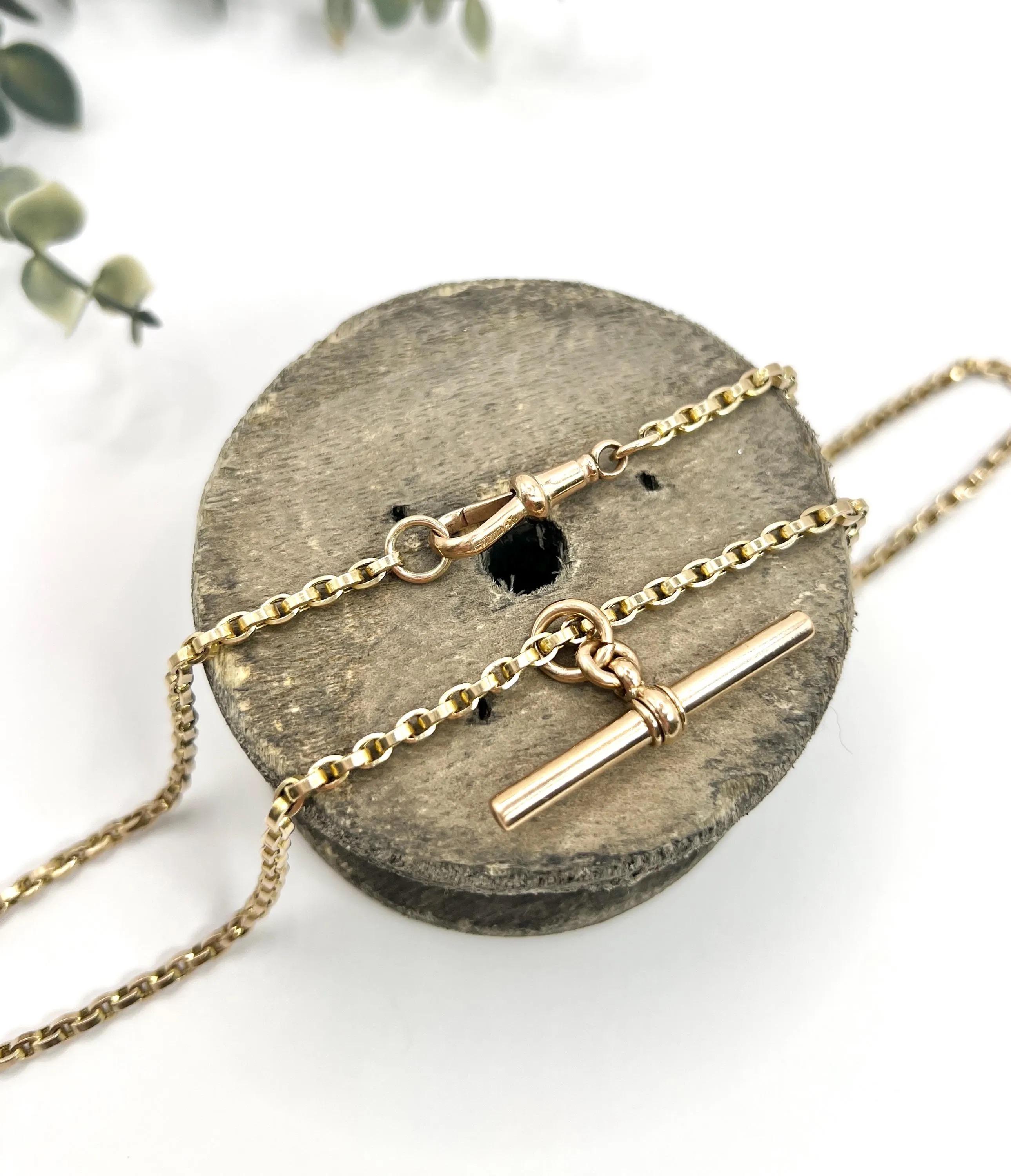 Antique 9ct Yellow Gold, Victorian 20 1/2 Inch Rolo Link Albert Chain 5