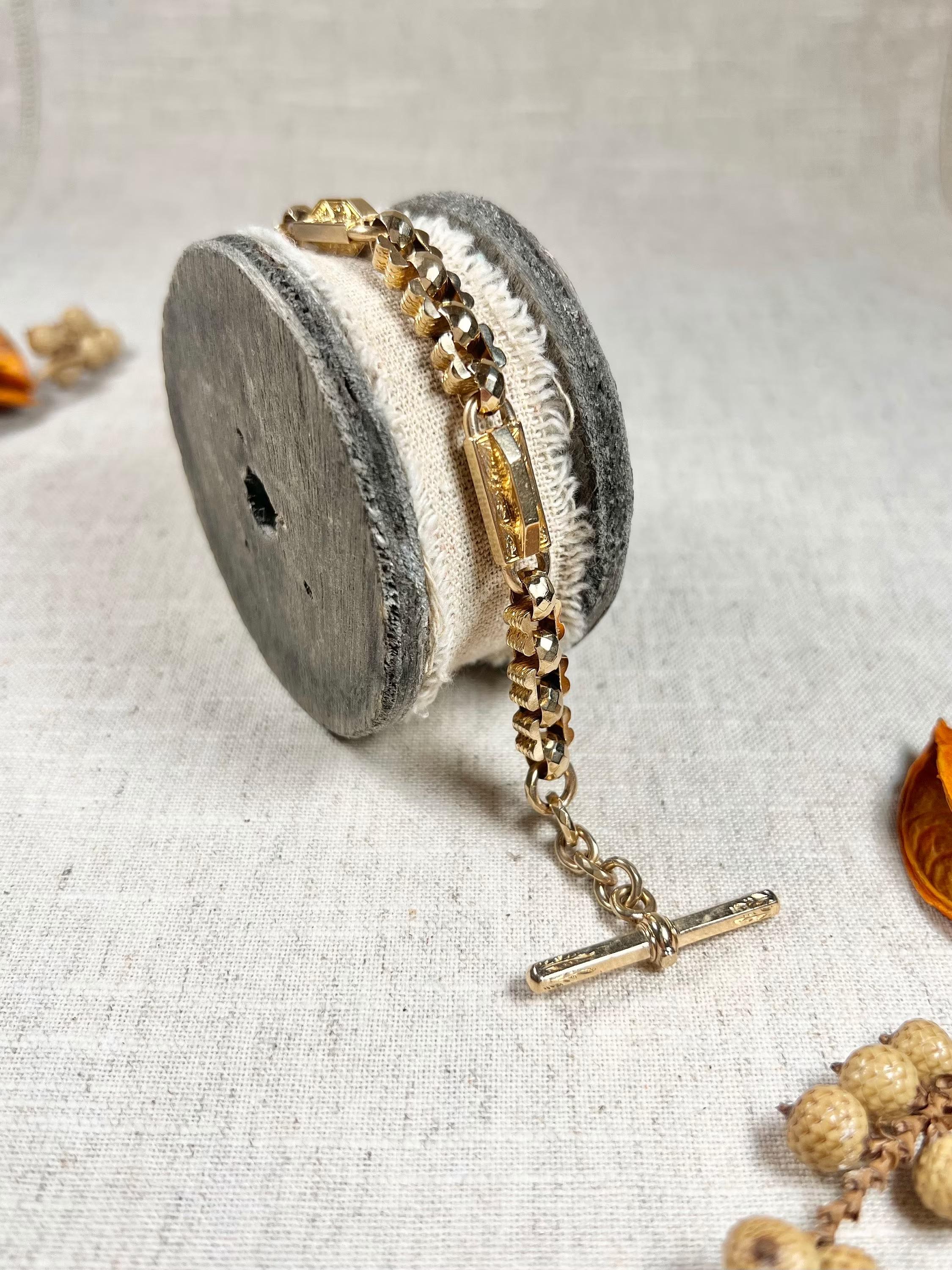 Antike 9ct Gelbgold viktorianischen Fancy Link Albert-Armband (Viktorianisch) im Angebot