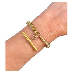 Antique 9ct Yellow Gold Victorian Fancy Link Albert Bracelet with Swivel & T Bar