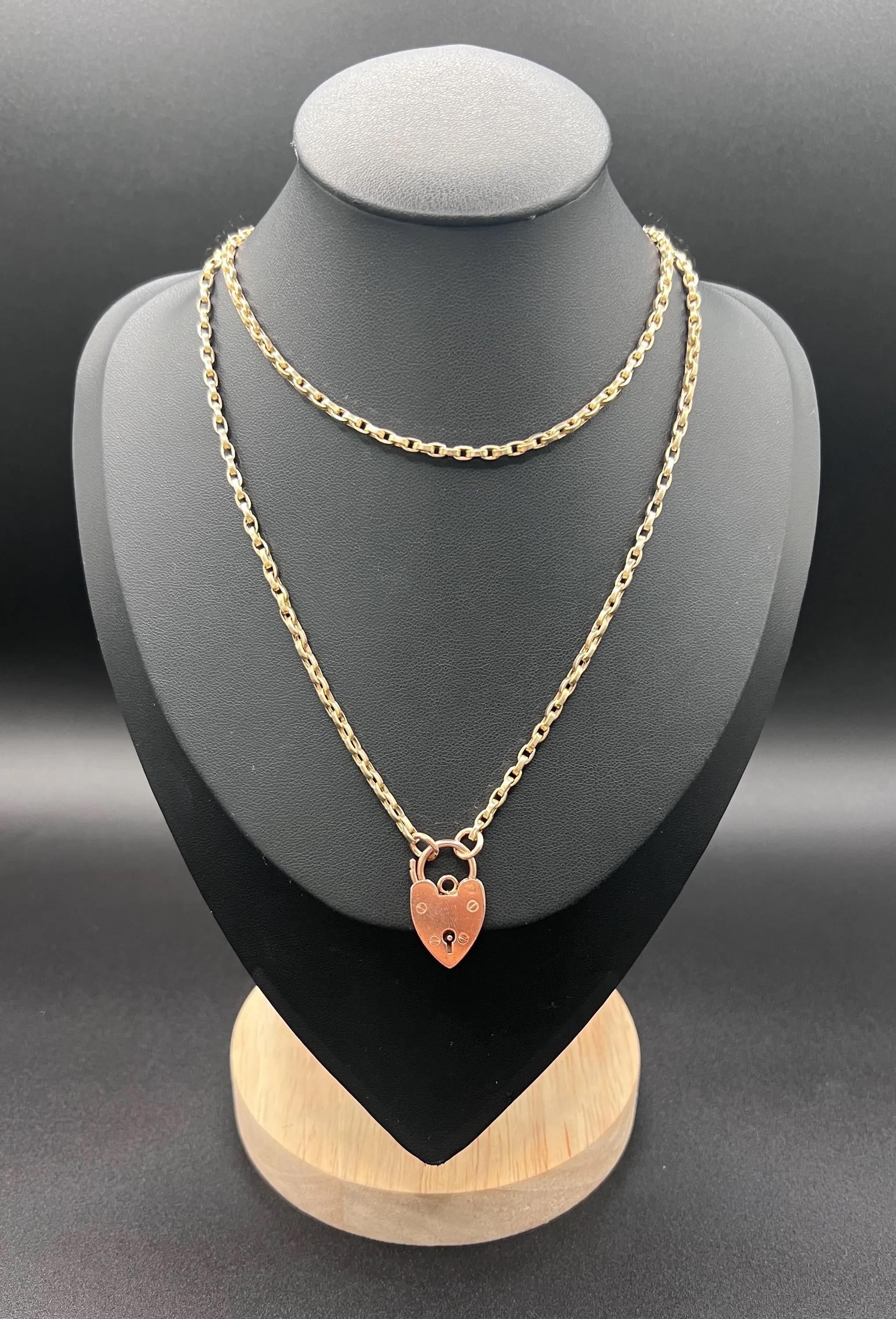 Antique 9ct Yellow Gold, Victorian Rolo Link Chain with Heart Padlock ...