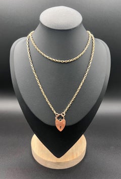 Antique 9ct Yellow Gold, Victorian Rolo Link Chain with Heart Padlock Clasp