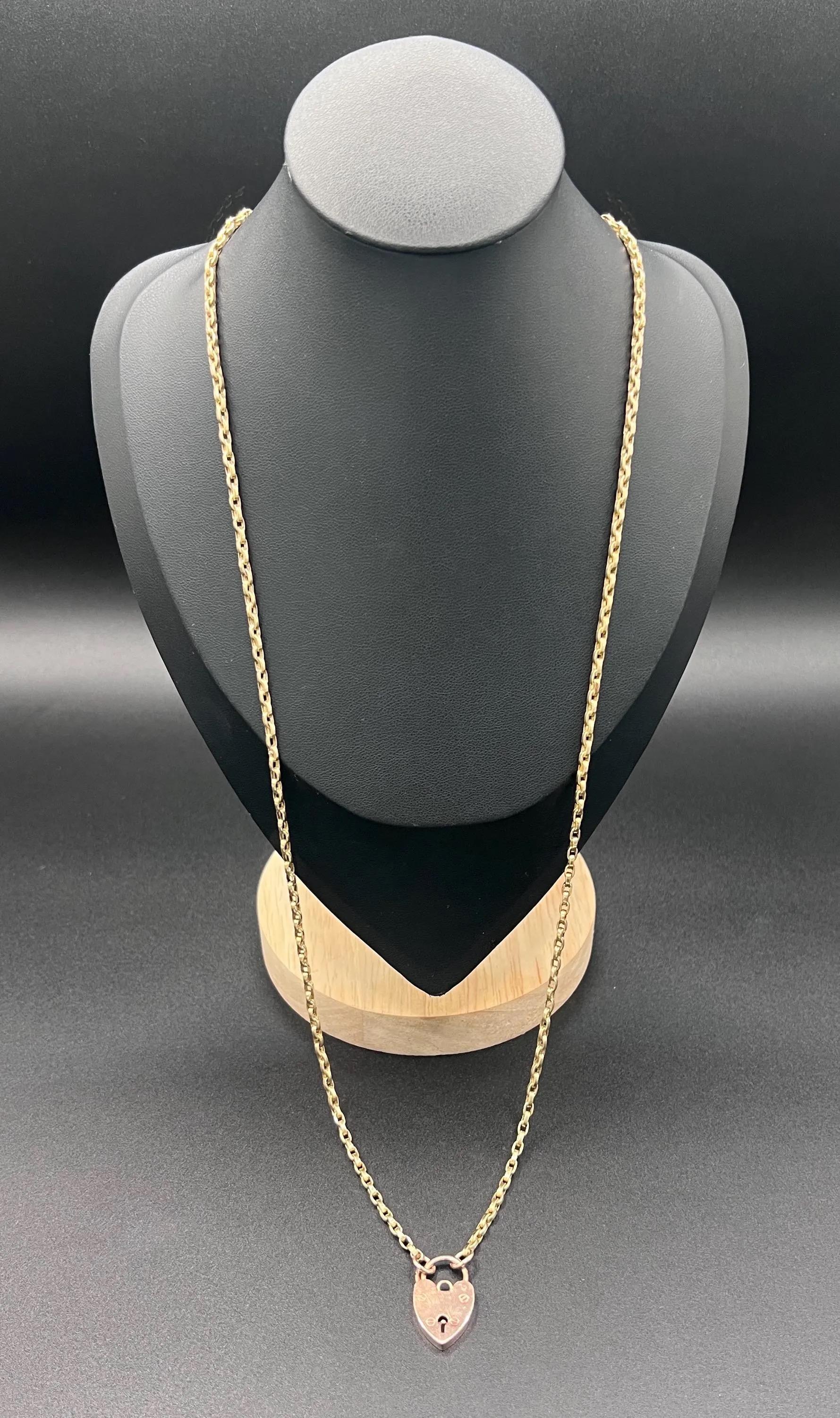 Antique 9ct Yellow Gold, Victorian Rolo Link Chain with Heart Padlock ...