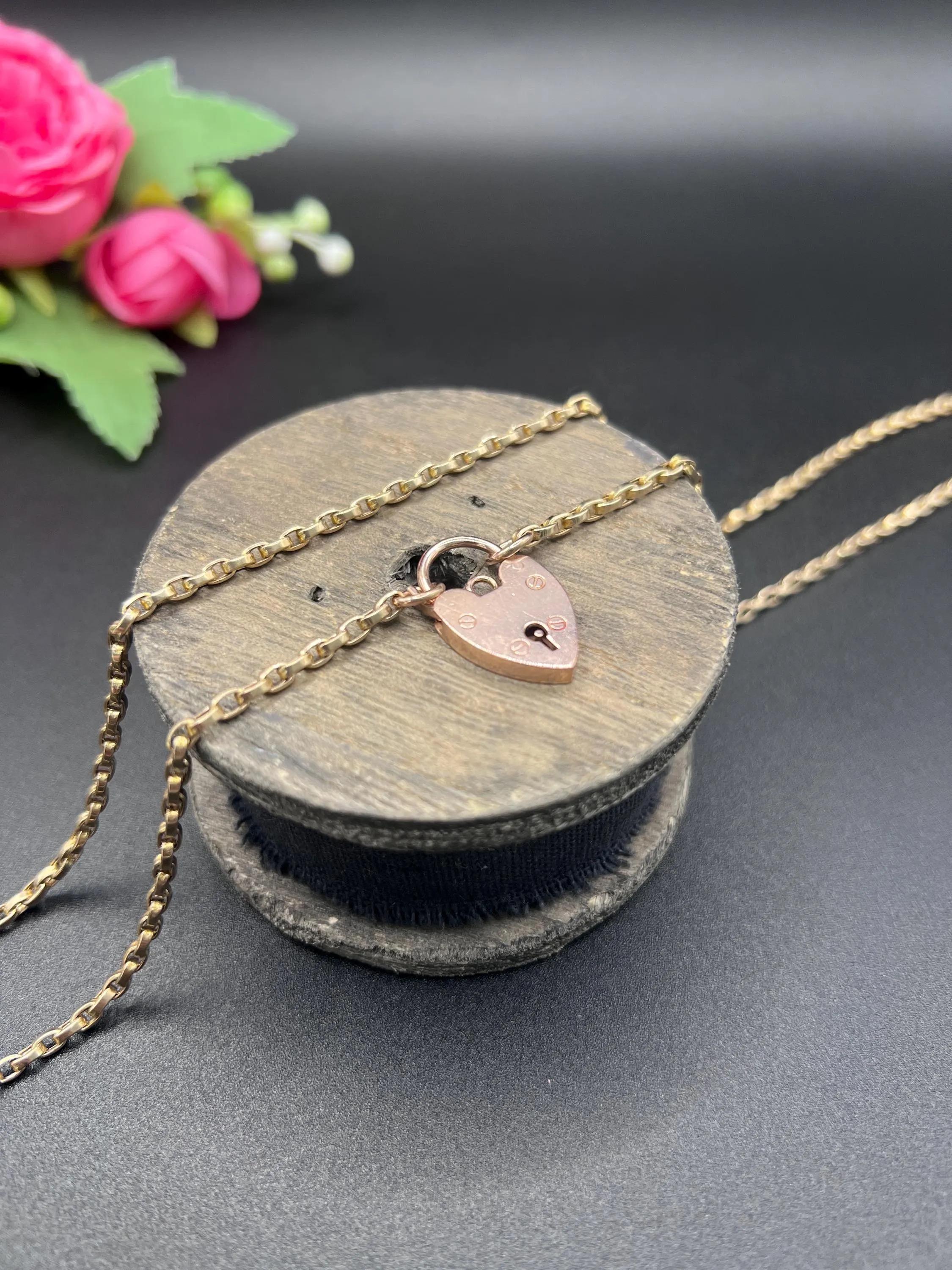 Antique 9ct Yellow Gold, Victorian Rolo Link Chain with Heart Padlock ...
