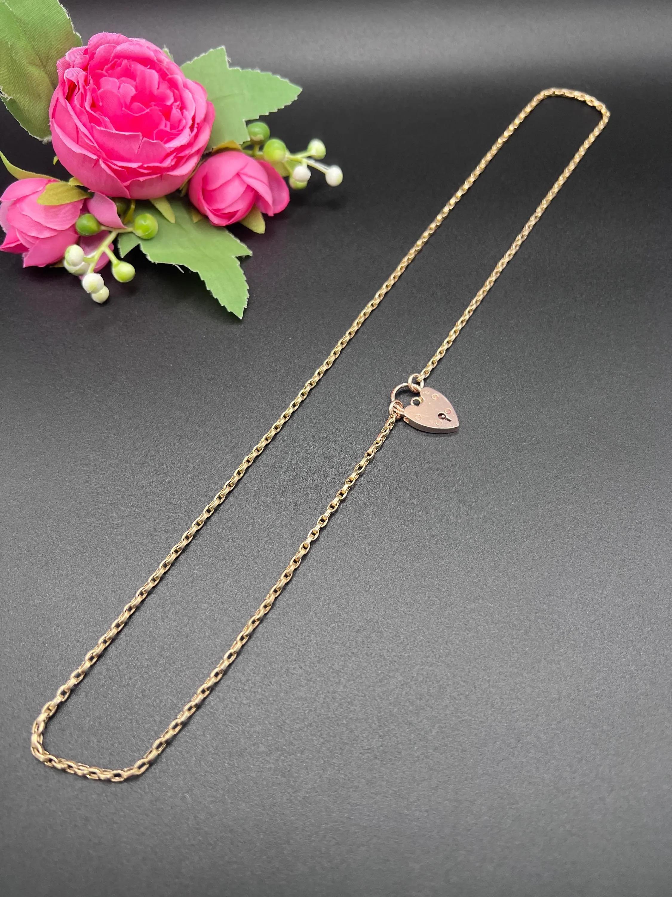 Antique 9ct Yellow Gold, Victorian Rolo Link Chain with Heart Padlock ...