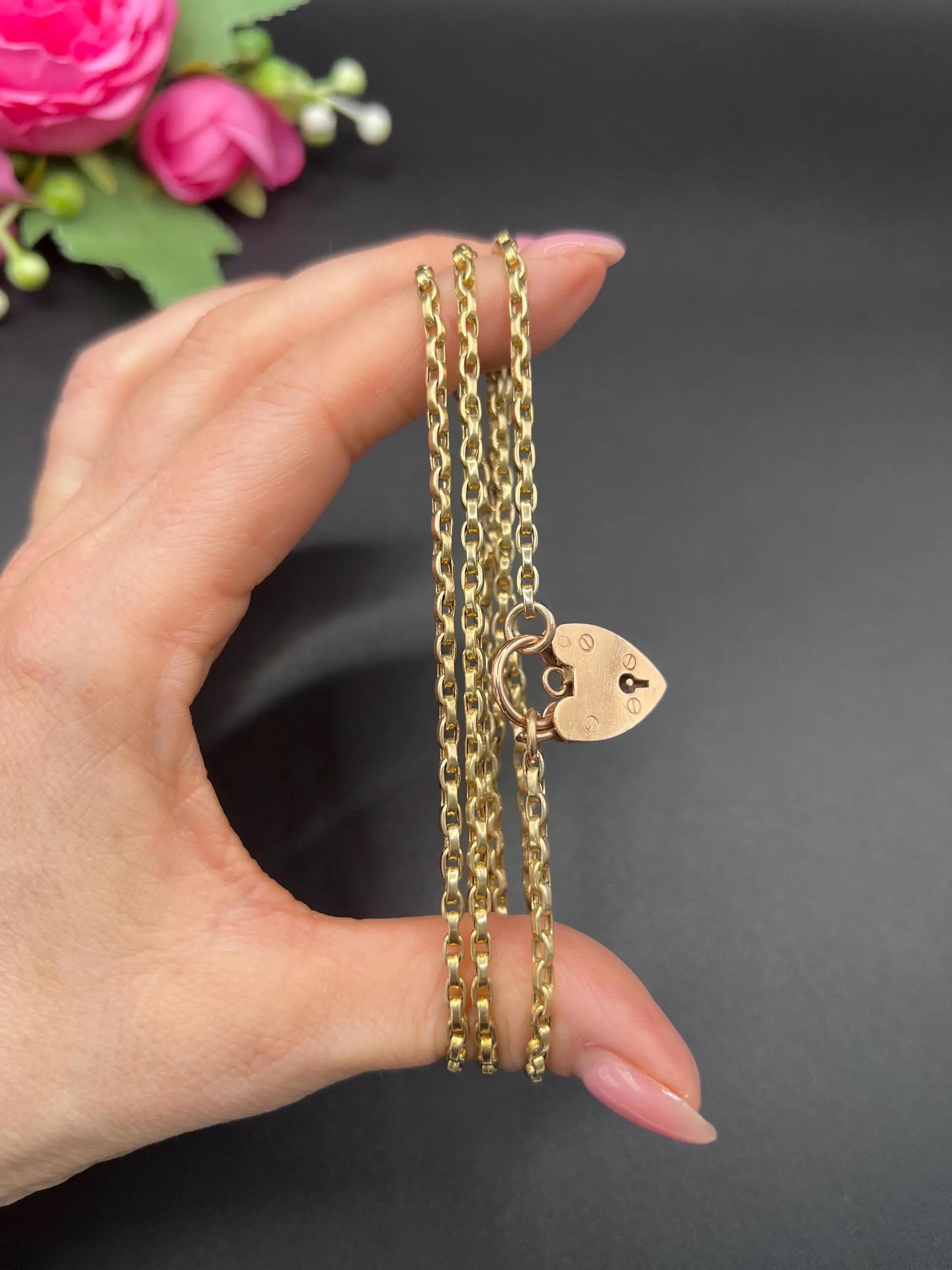 Antique 9ct Yellow Gold, Victorian Rolo Link Chain with Heart Padlock ...