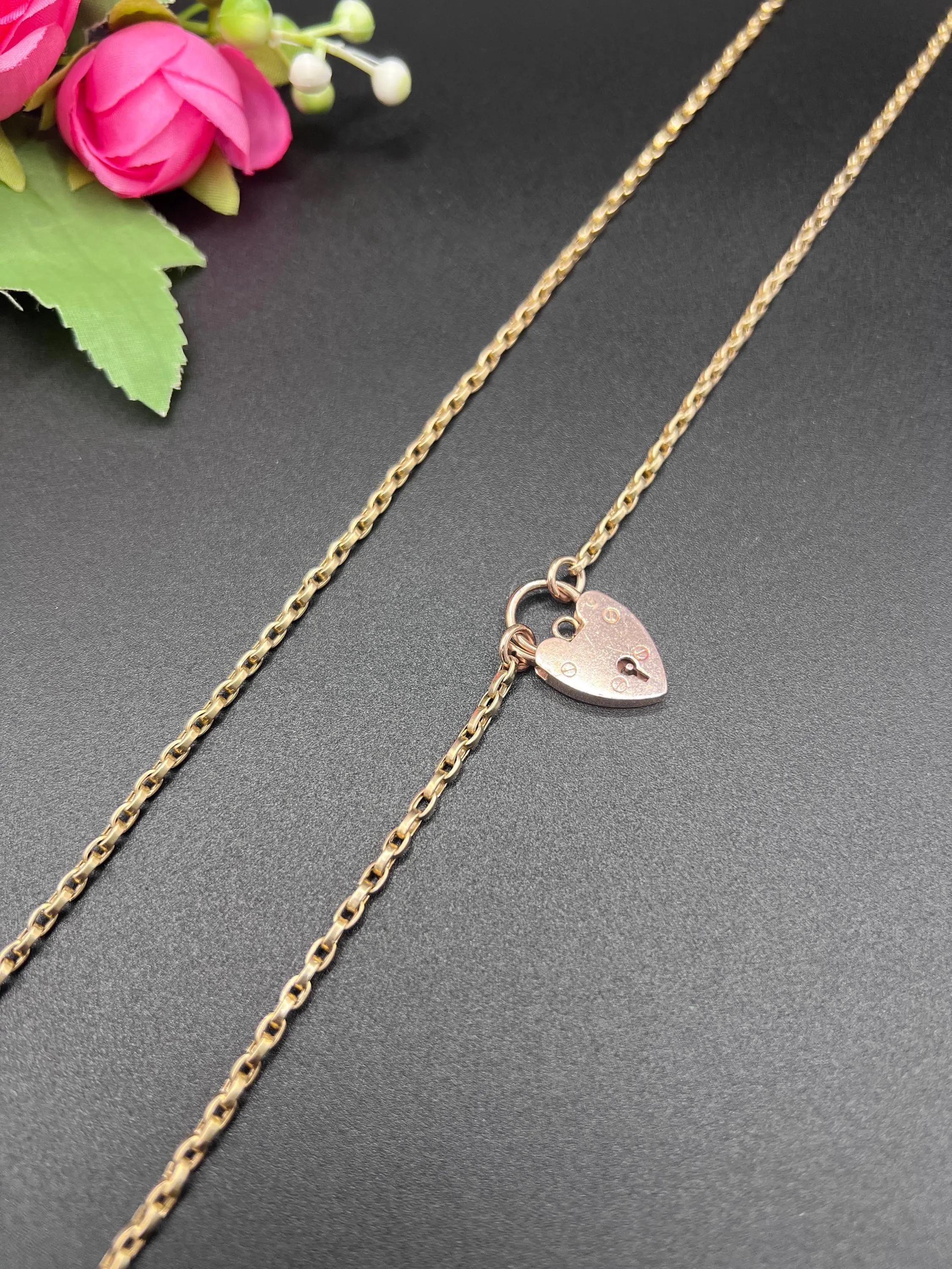 Antique 9ct Yellow Gold, Victorian Rolo Link Chain with Heart Padlock ...