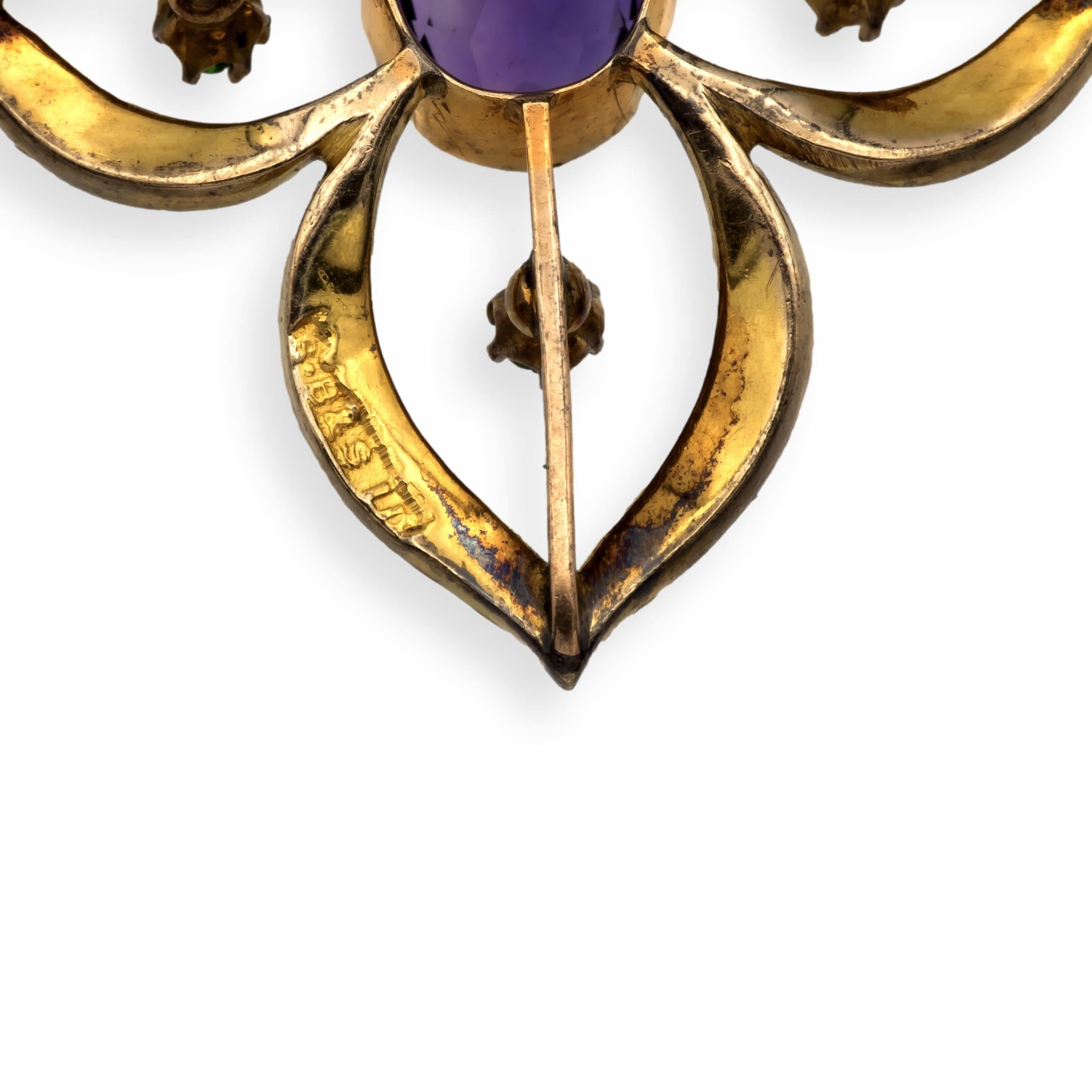Antique 9K Art Nouveau Demantoid Garnet Amethyst Seed Pearl Pendant Ca. 1905 en vente 5
