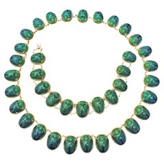 Antique 9k Bloomed Gold Scarab Beetle Necklace Bracelet Set