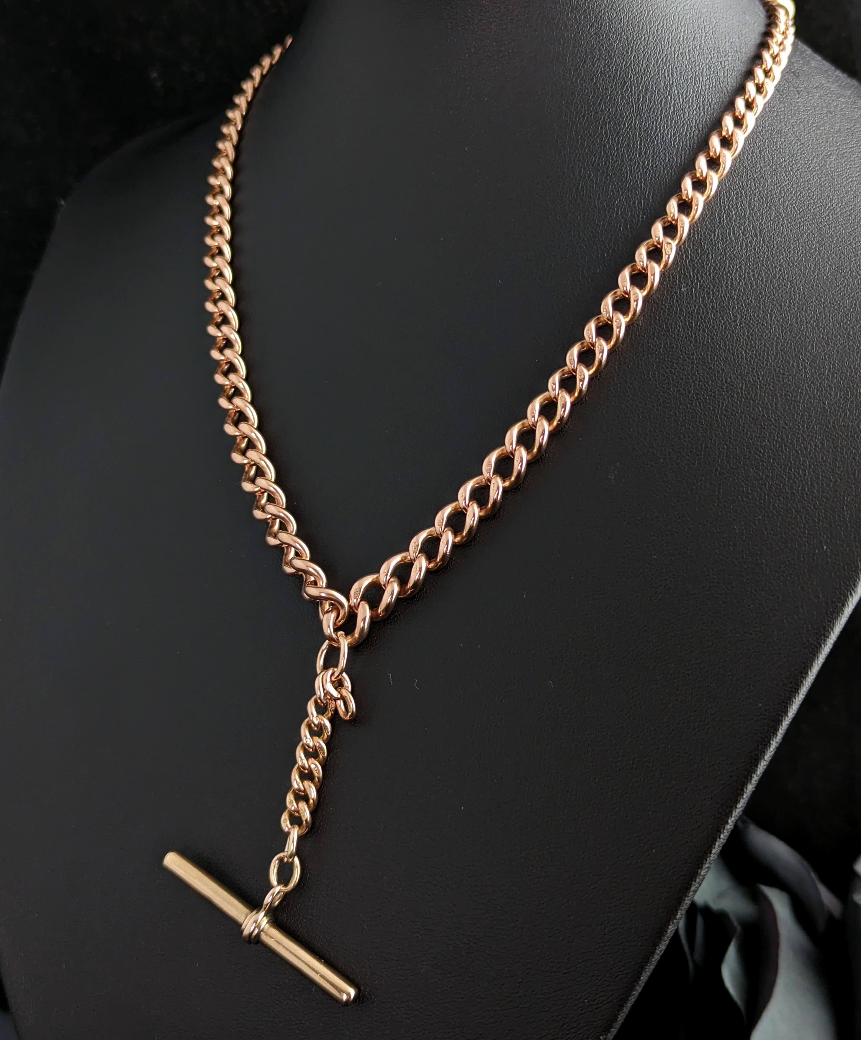 Antique 9k Gold Albert Chain, Curb Link, Edwardian 6