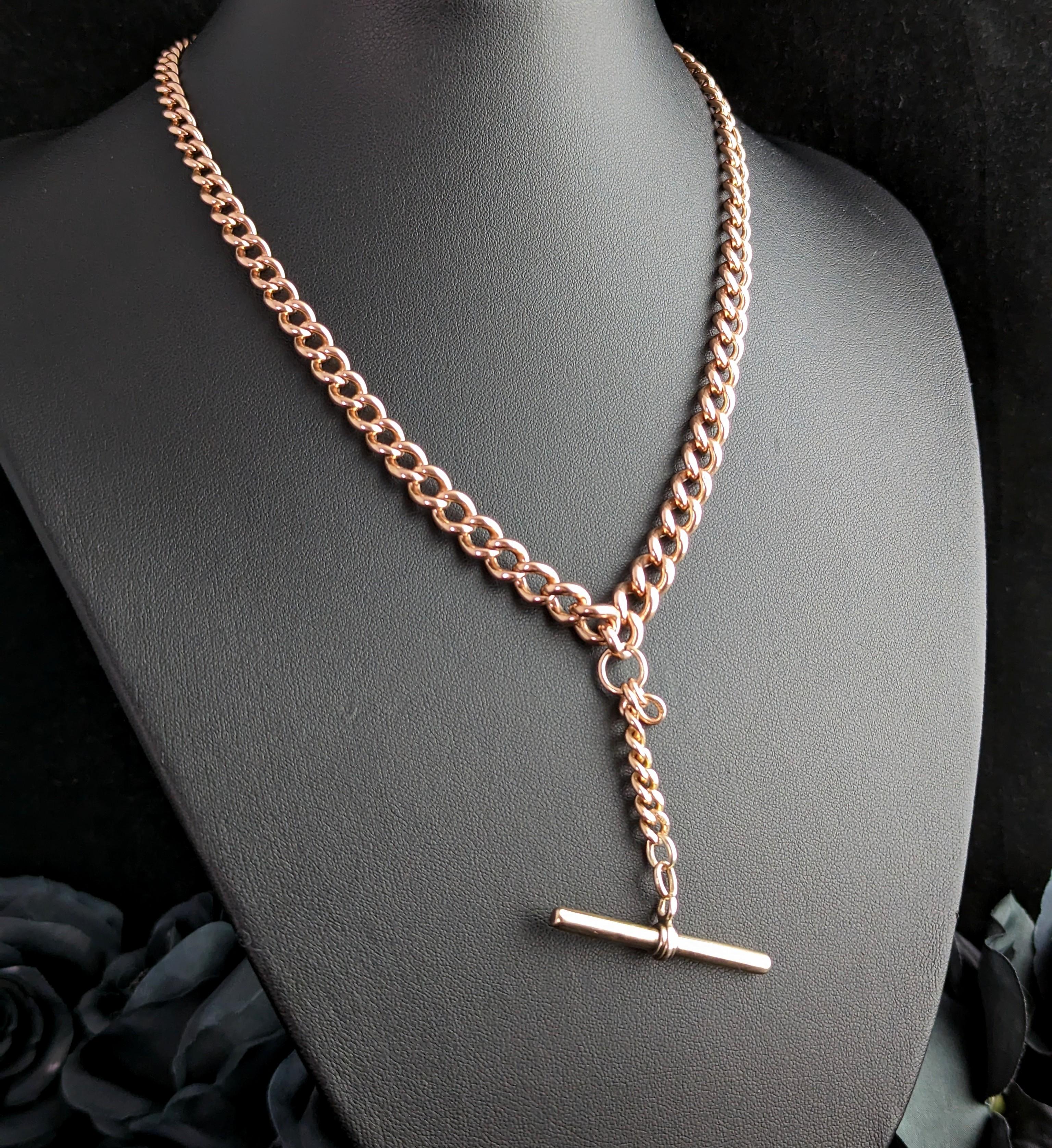 Antique 9k Gold Albert Chain, Curb Link, Edwardian 7