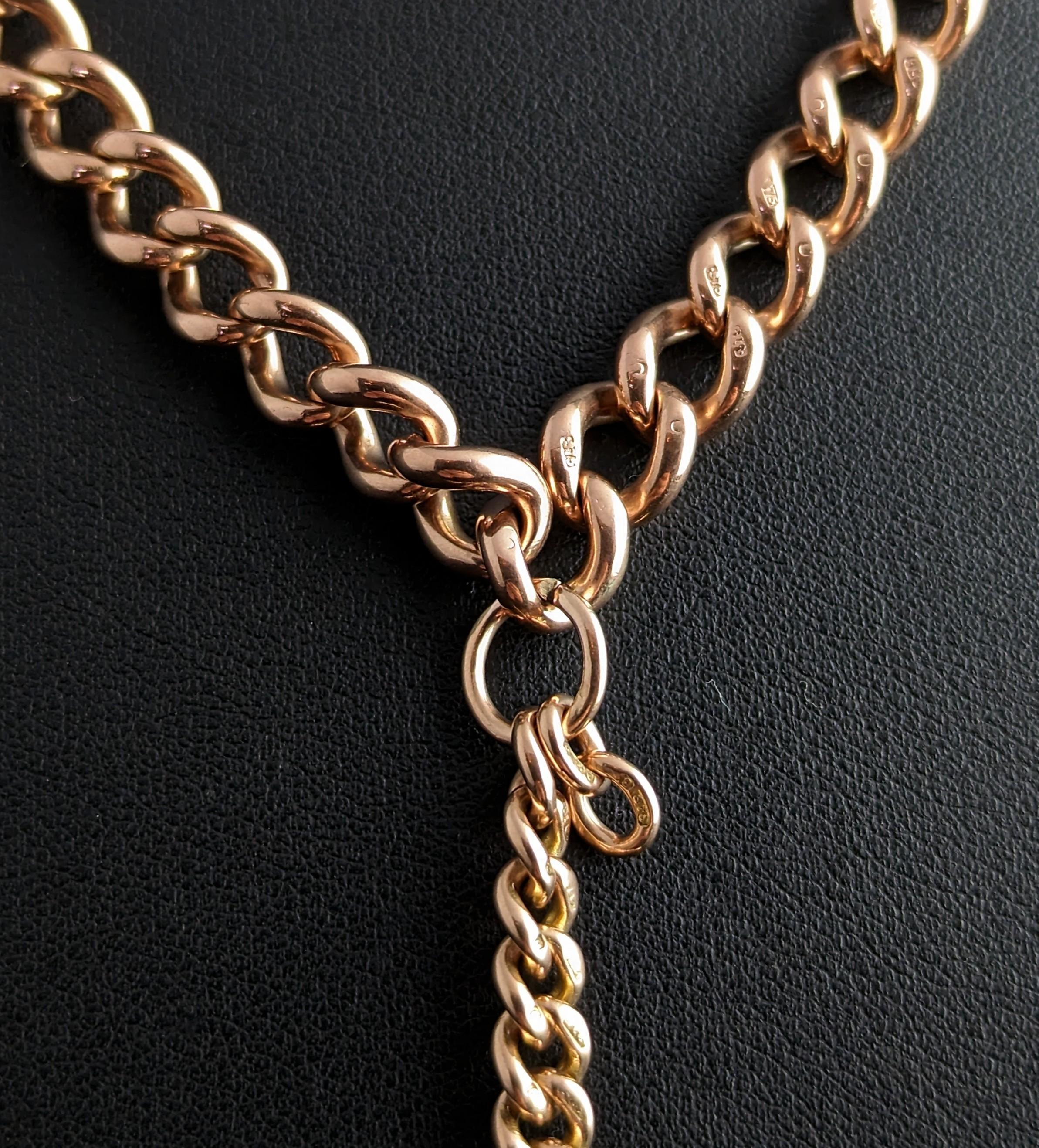 Antique 9k Gold Albert Chain, Curb Link, Edwardian 8