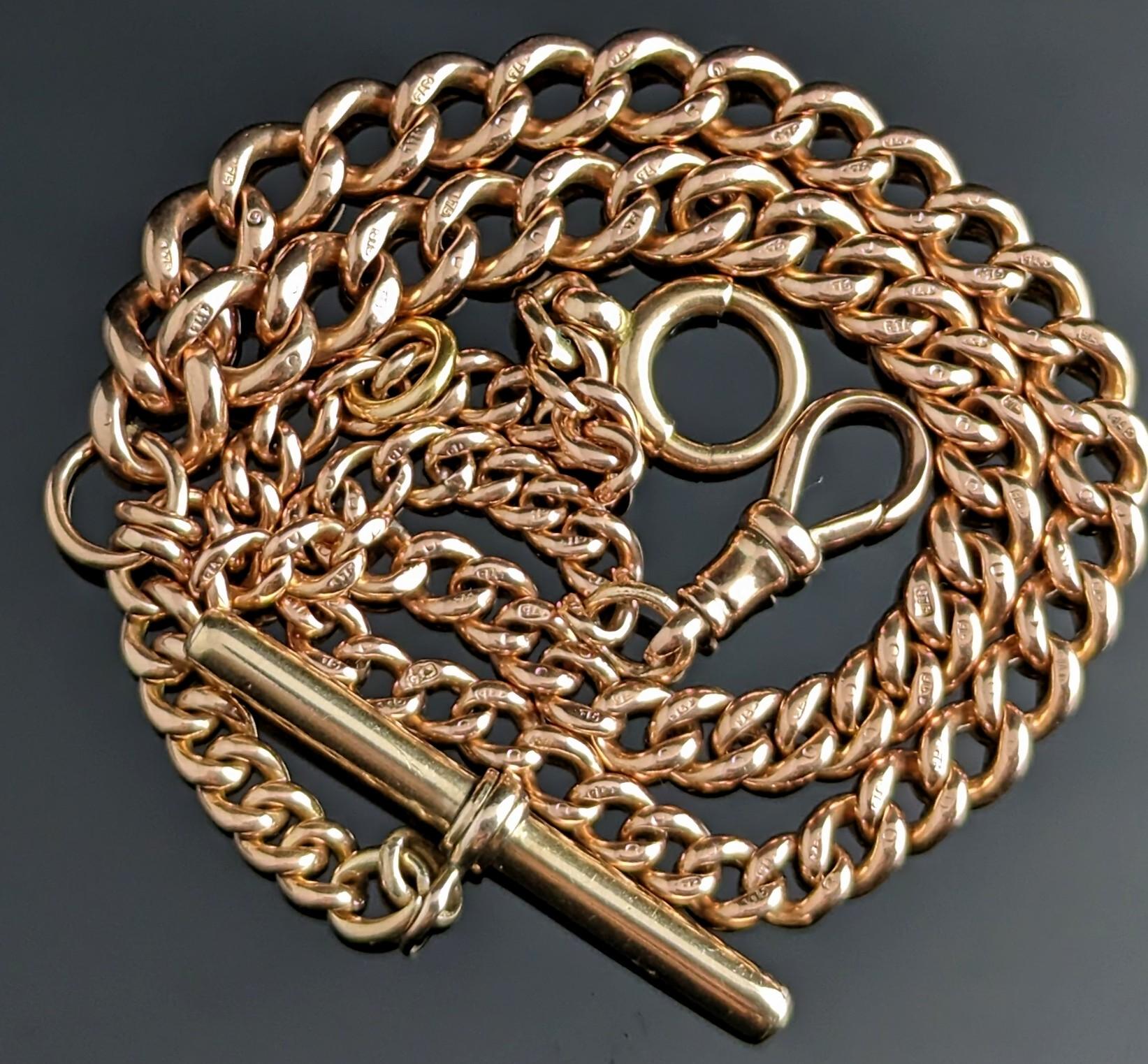 Antique 9k Gold Albert Chain, Curb Link, Edwardian For Sale 11
